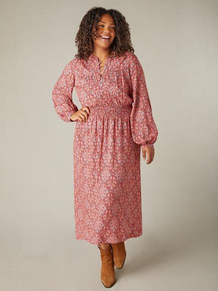 Live Unlimited Curve Paisley Print Shirred Waist Midaxi Dress, Red/Multi - view 2, Red/Multi