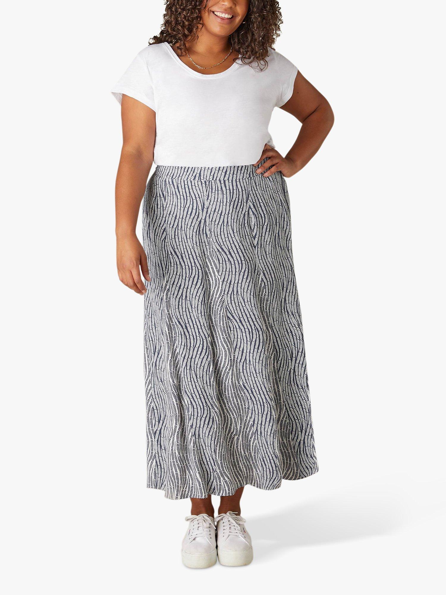 Live Unlimited Curve Leaf Print Midi Skirt, Green/White