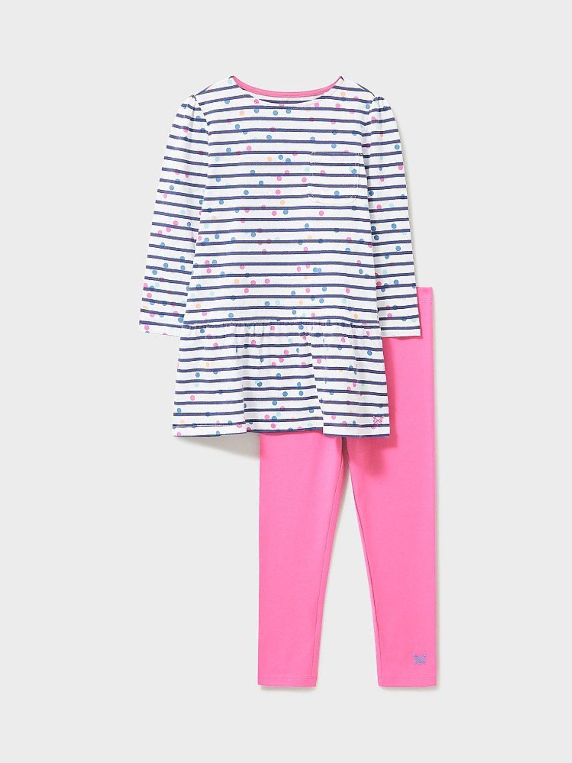 Crew Clothing Kids' Sequin Stripe/Spot Tunic & Legging Set, White/Pink/Multi