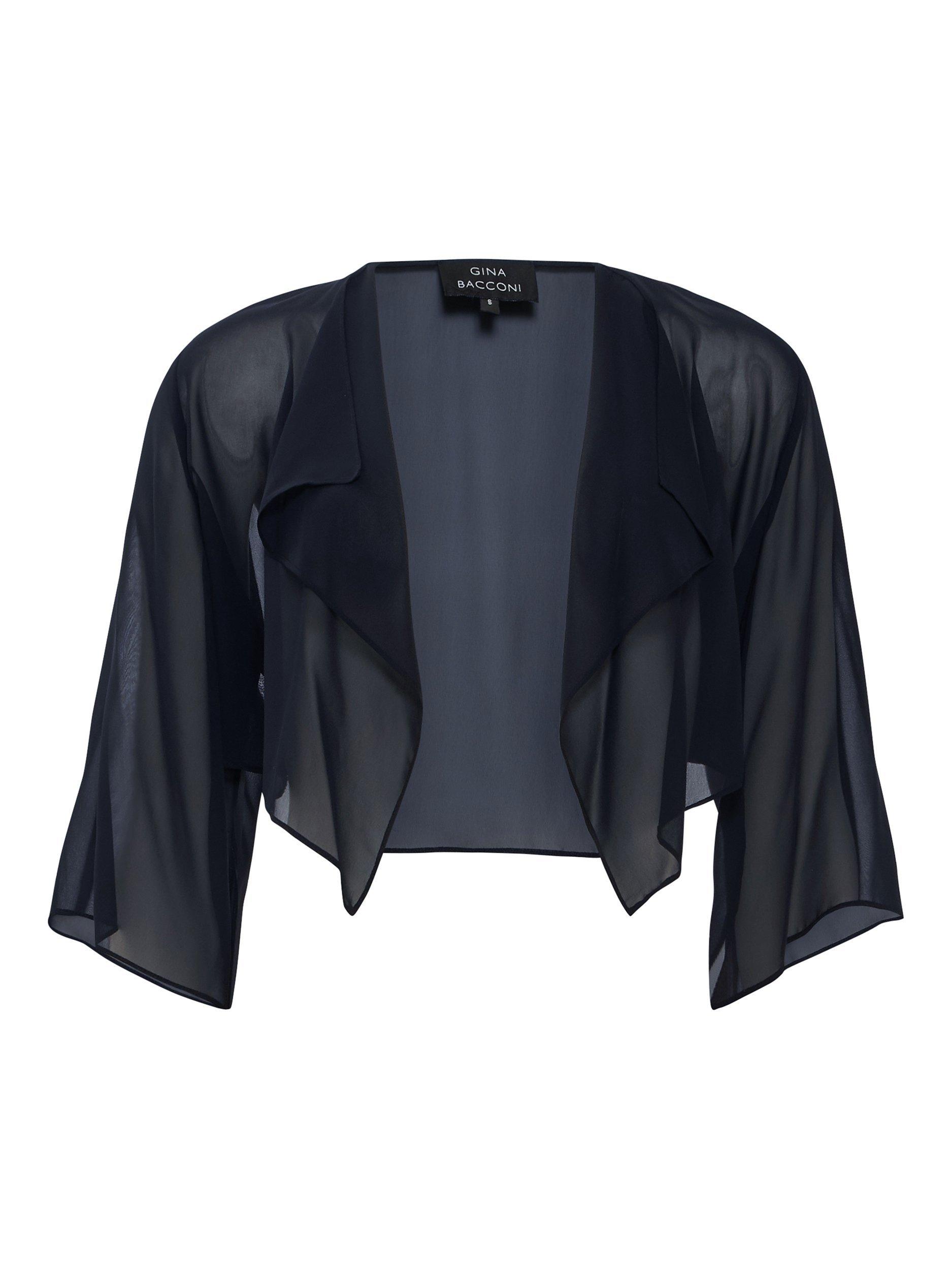 Product image 1 of 1, which shows Gina Bacconi Vivian Cropped Chiffon Jacket, Navy, S