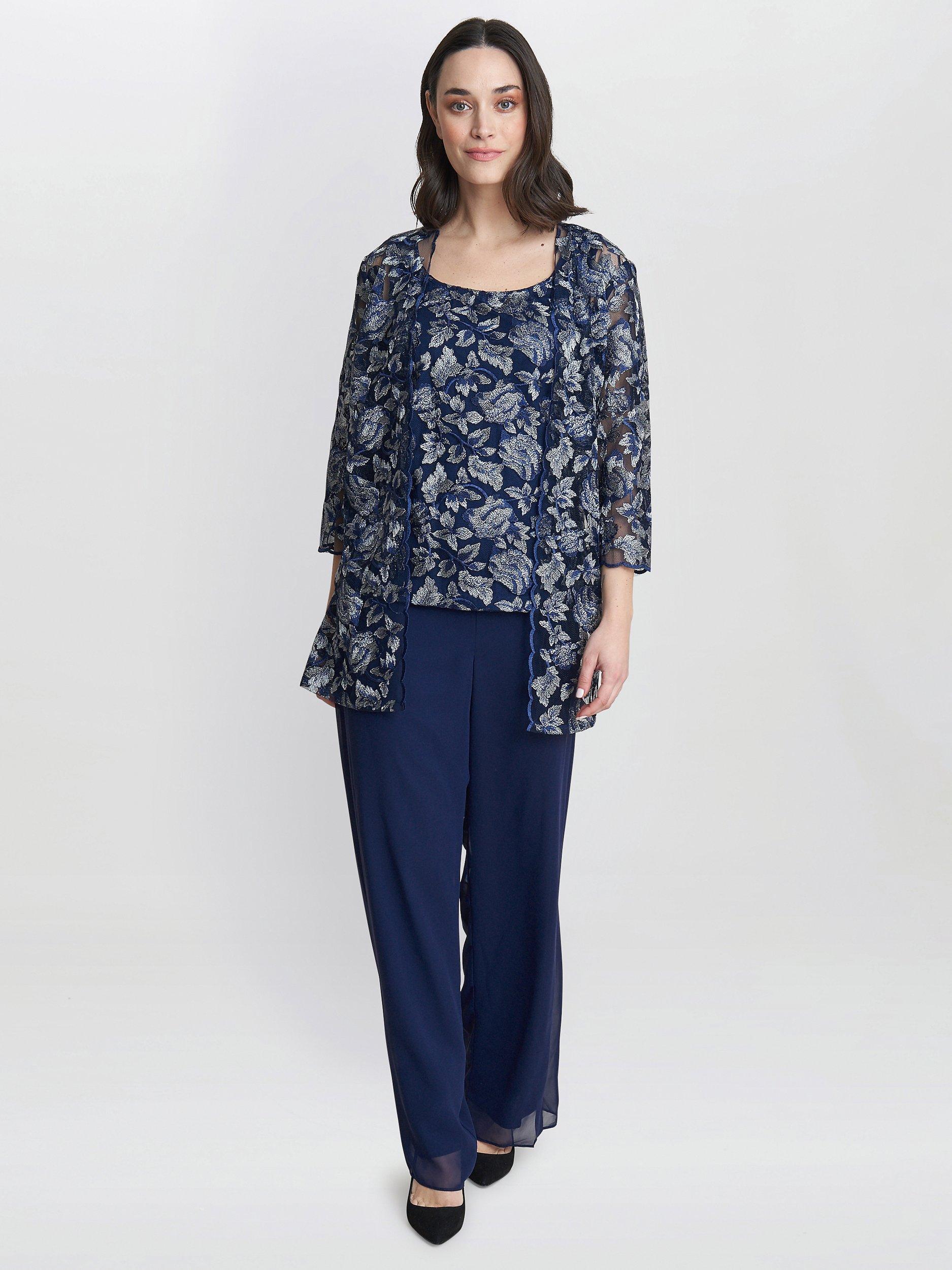Product image 3 of 5, which shows Gina Bacconi Nikki Three Piece Trouser Suit, Navy/Silver, 10