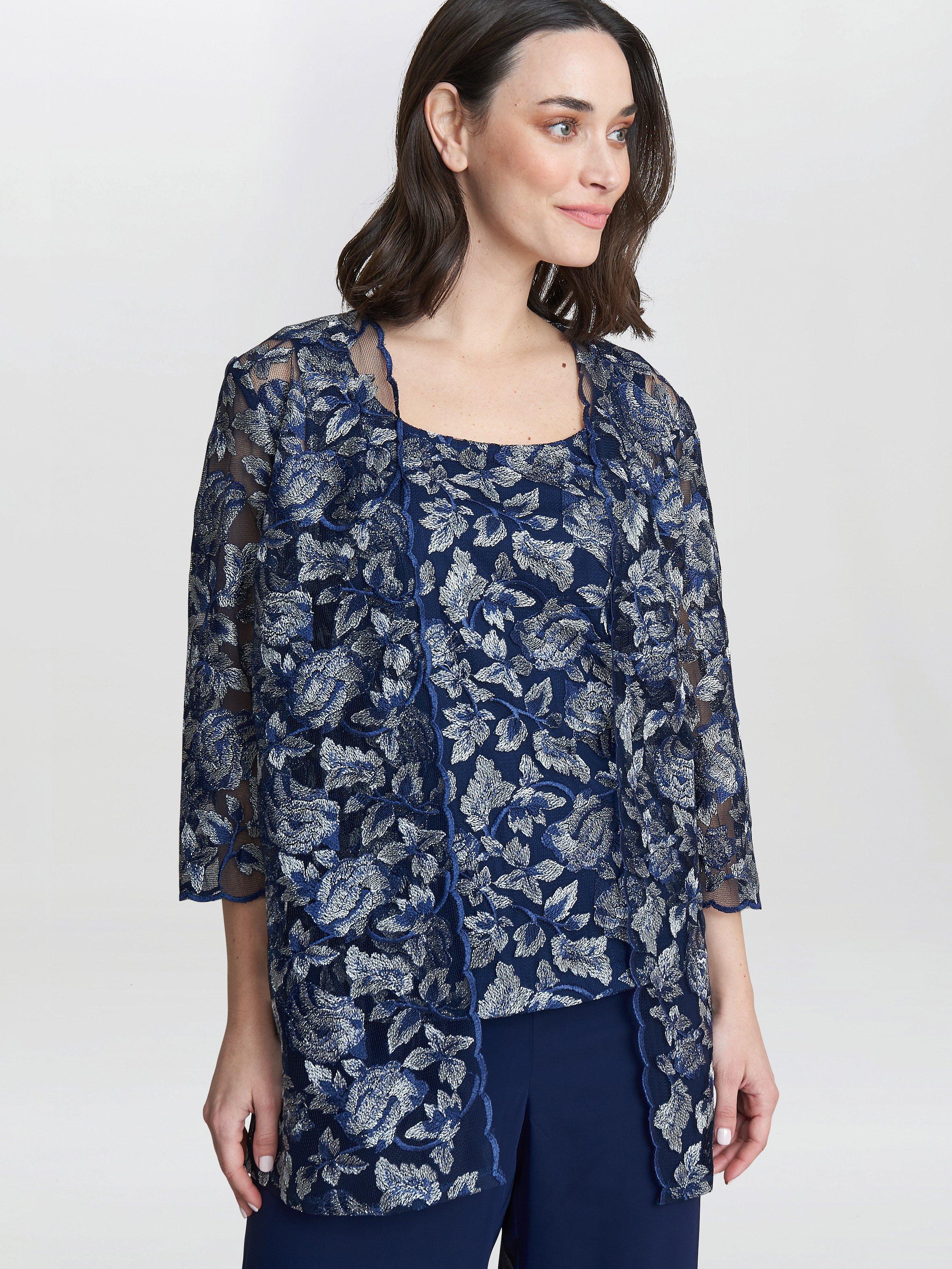 Product image 4 of 5, which shows Gina Bacconi Nikki Three Piece Trouser Suit, Navy/Silver, 10
