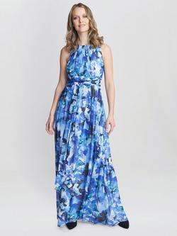 Gina Bacconi Maria Maxi Printed Sleeveless Dress, Royal Blue, Royal Blue