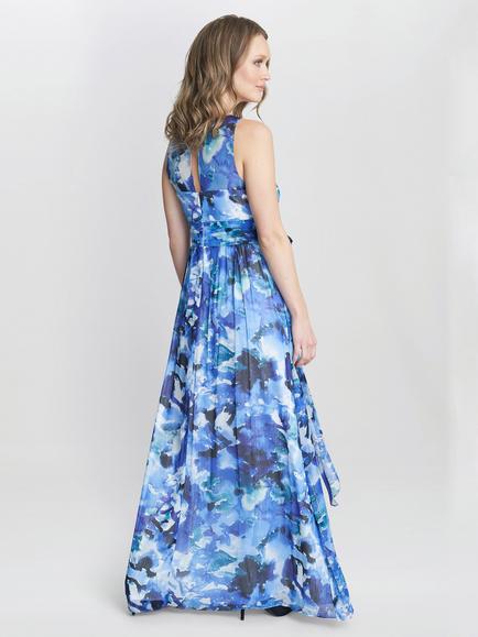 Gina Bacconi Maria Maxi Printed Sleeveless Dress, Royal Blue - view 2, Royal Blue