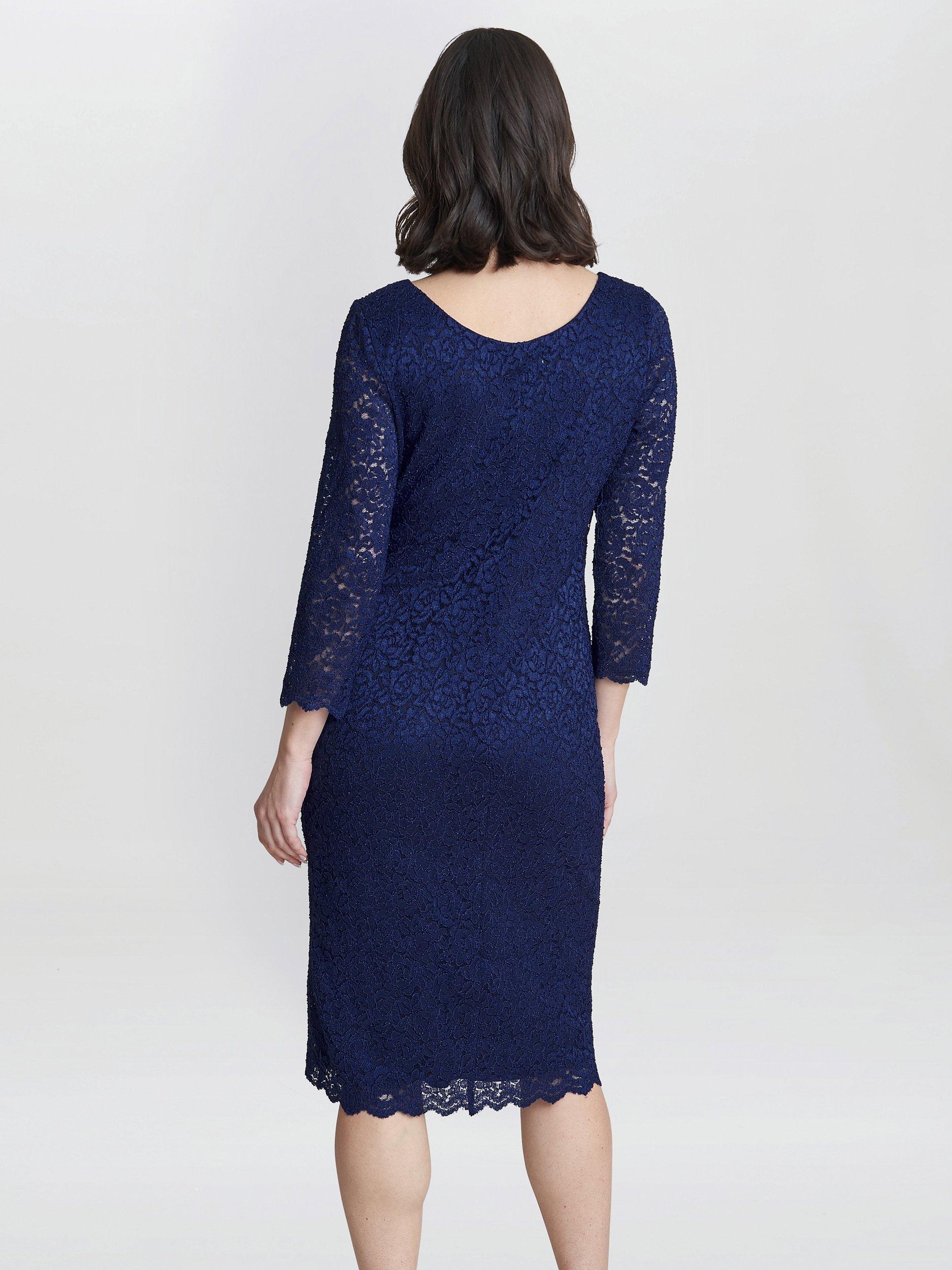 Gina Bacconi Melody Lace Wrap Dress, Navy, 8