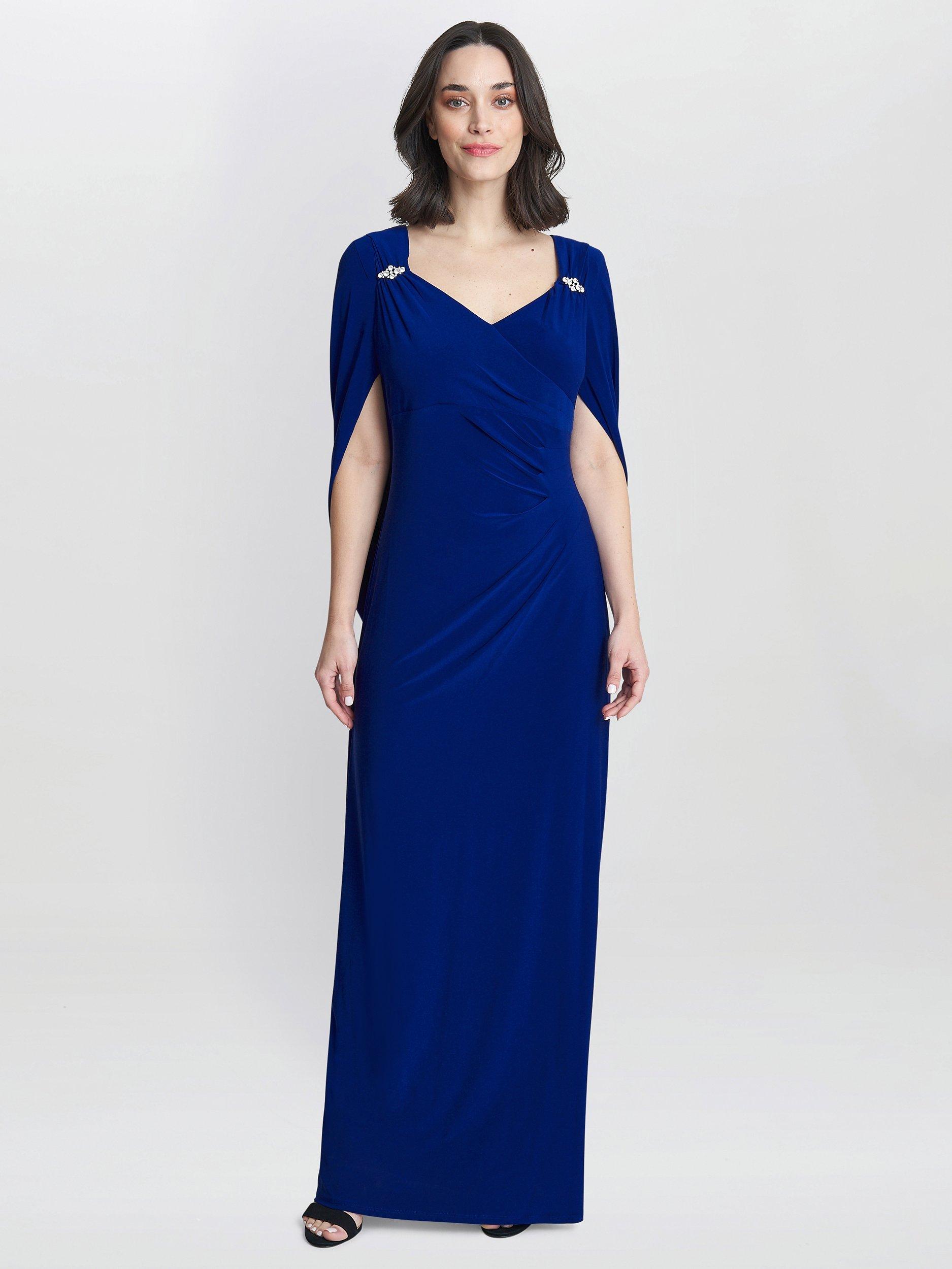 Gina Bacconi Jenna Draped Back Shoulder Maxi Dress Electric Blue