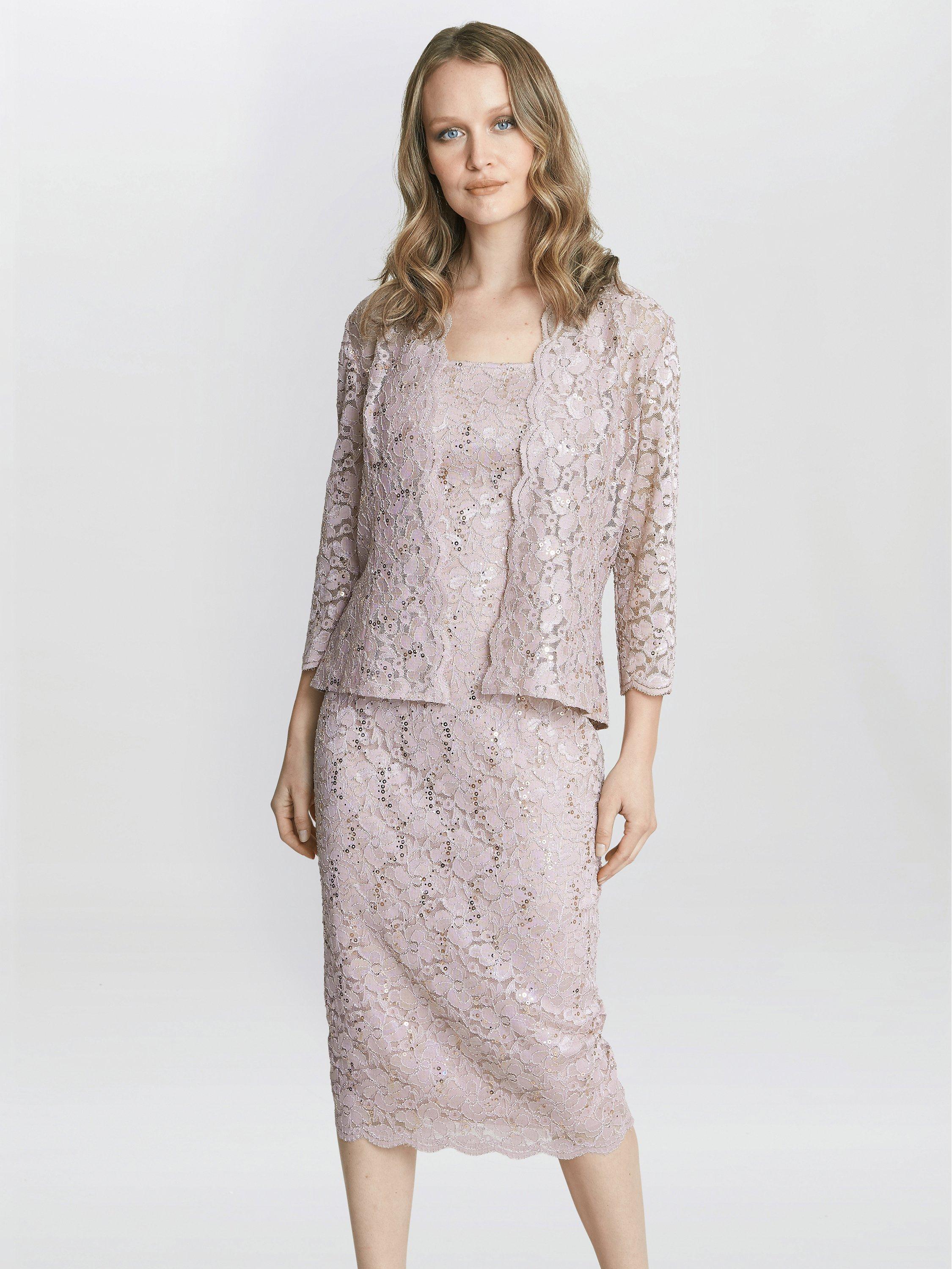 Gina Bacconi Kayla Lace Jacket And Midi Dress Blush