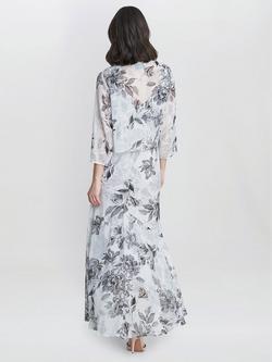 Gina Bacconi Mandy Midi Printed Dress And Jacket, Black/Silver - view 2, Black/Silver