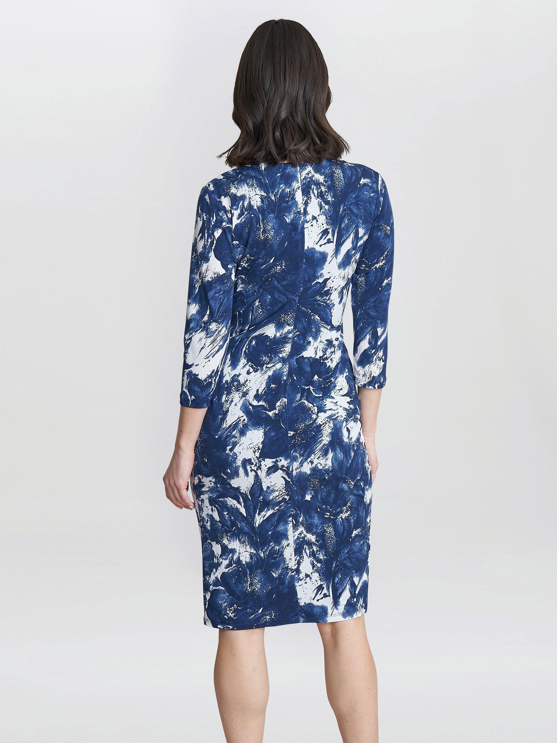 Product image 2 of 5, which shows Gina Bacconi Bonnie Jersey Wrap Dress, Navy/White, 10