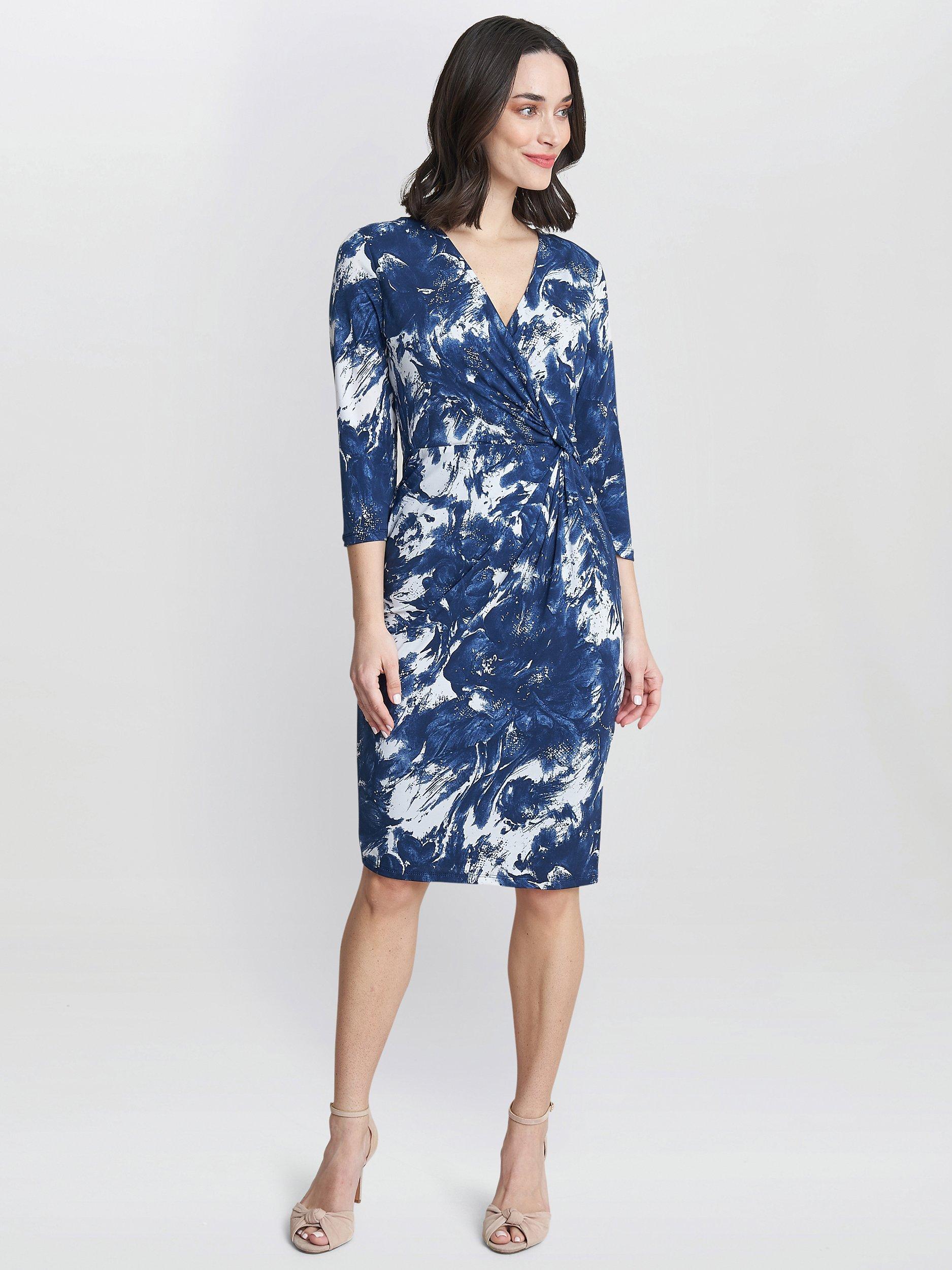 Product image 3 of 5, which shows Gina Bacconi Bonnie Jersey Wrap Dress, Navy/White, 10