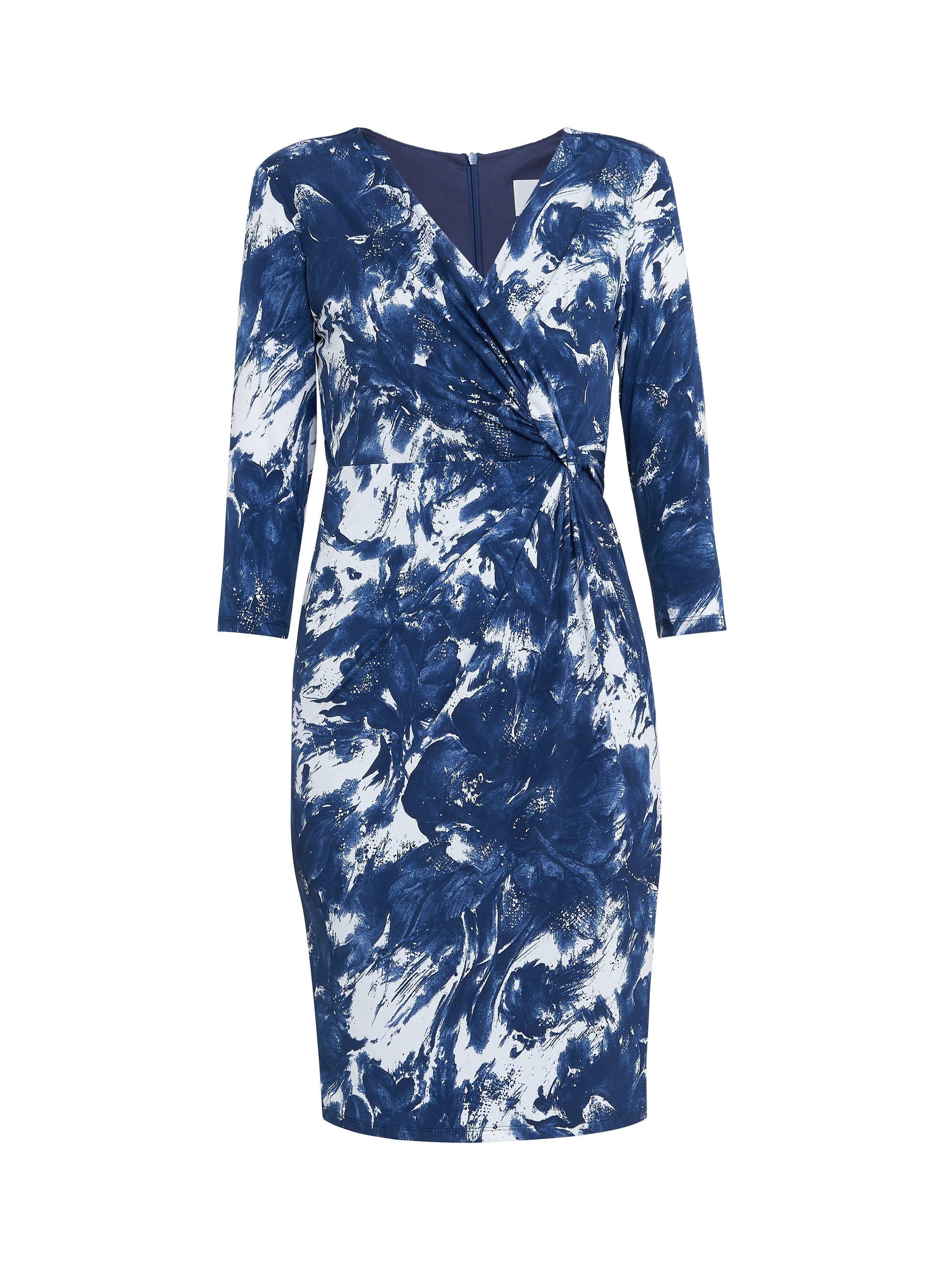 Product image 4 of 5, which shows Gina Bacconi Bonnie Jersey Wrap Dress, Navy/White, 10
