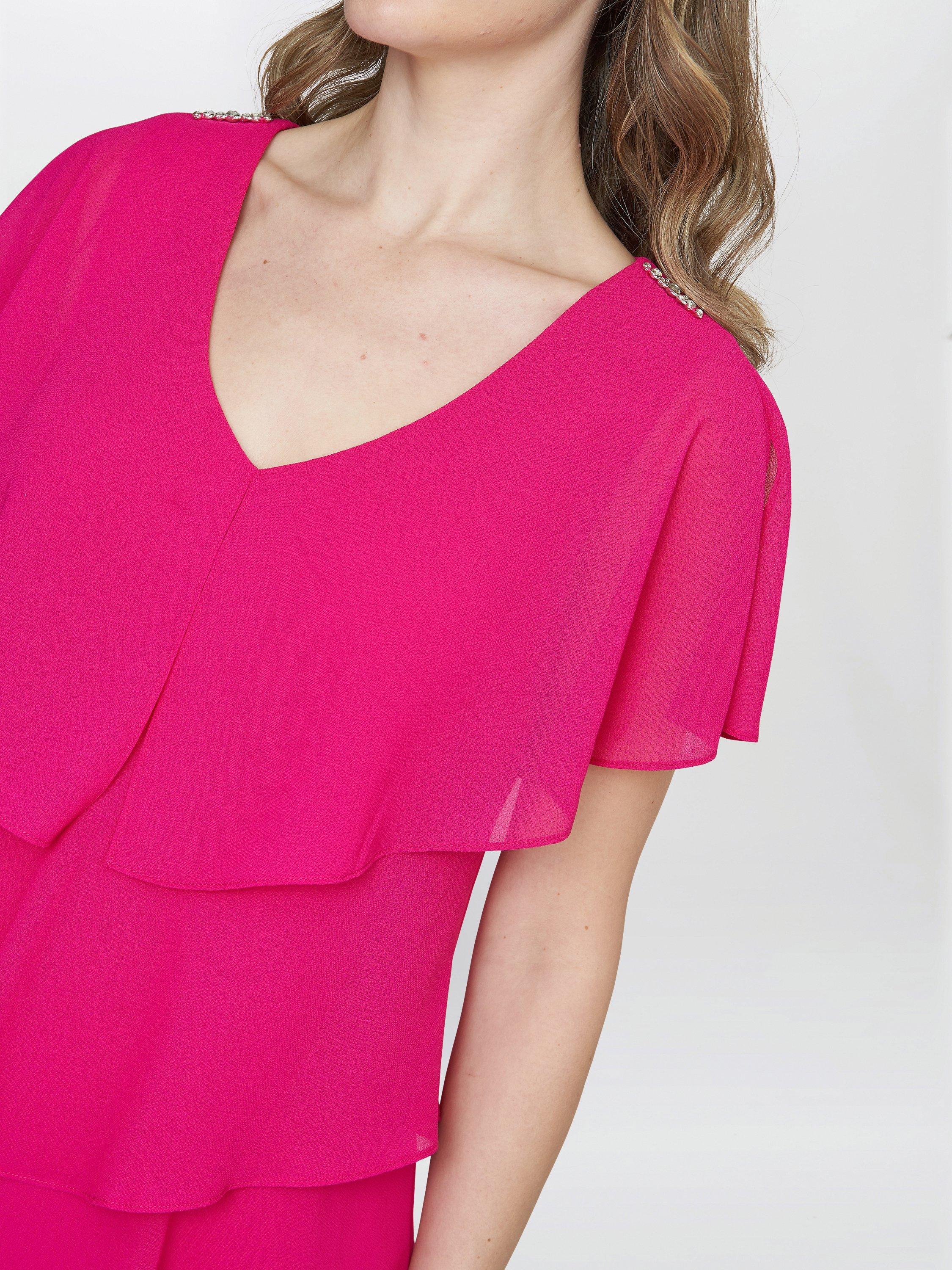 Gina Bacconi Rebecca Tiered Midi Dress, Fuchsia, 8