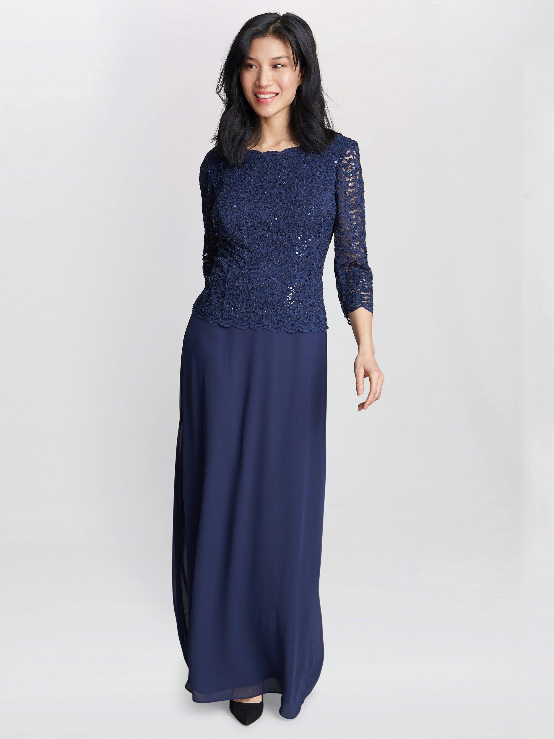 Product image 3 of 6, which shows Gina Bacconi Virginia Maxi Dress, Navy, 16
