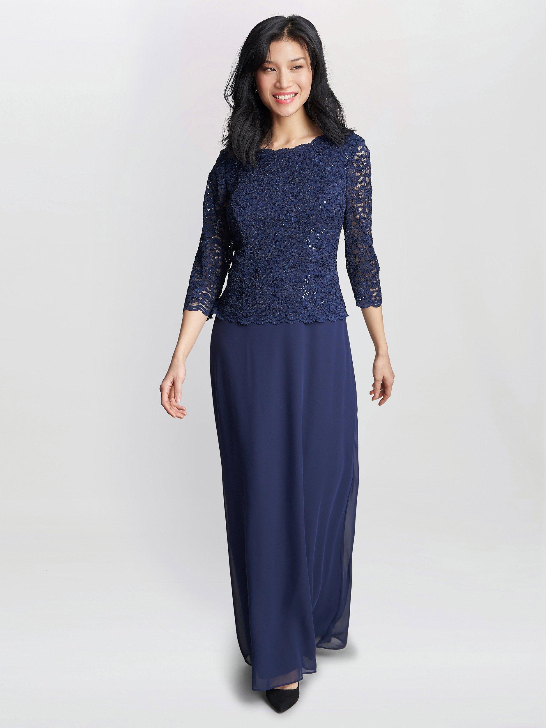 Product image 6 of 6, which shows Gina Bacconi Virginia Maxi Dress, Navy, 16