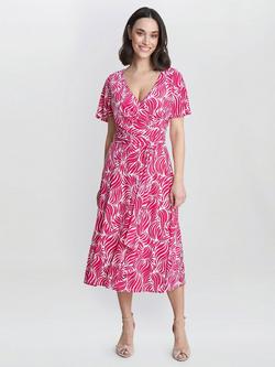 Gina Bacconi Lacey Fit And Flare Dress, Dark Pink/White, Dark Pink/White