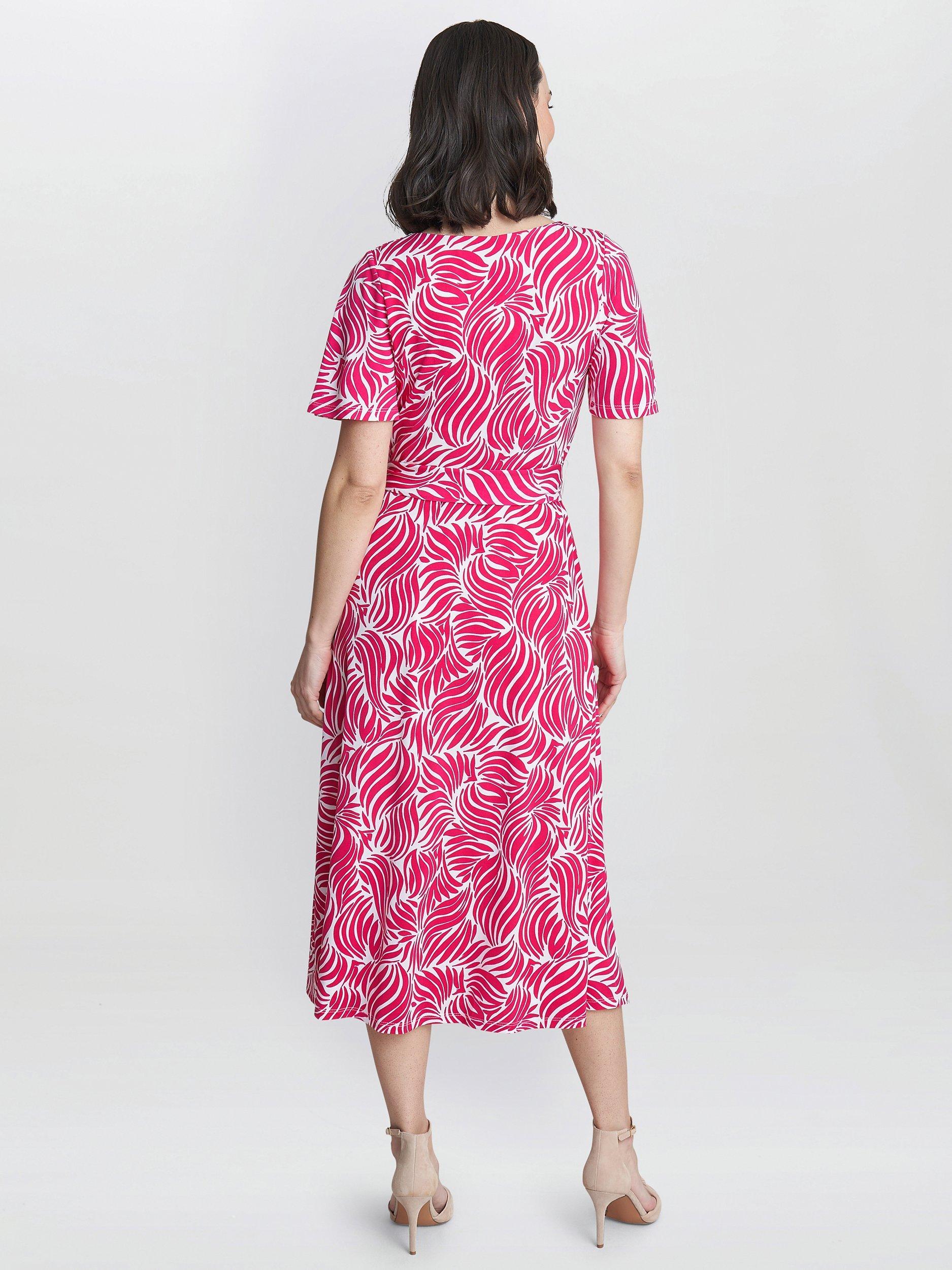 Product image 2 of 5, which shows Gina Bacconi Lacey Fit And Flare Dress, Dark Pink/White, 14