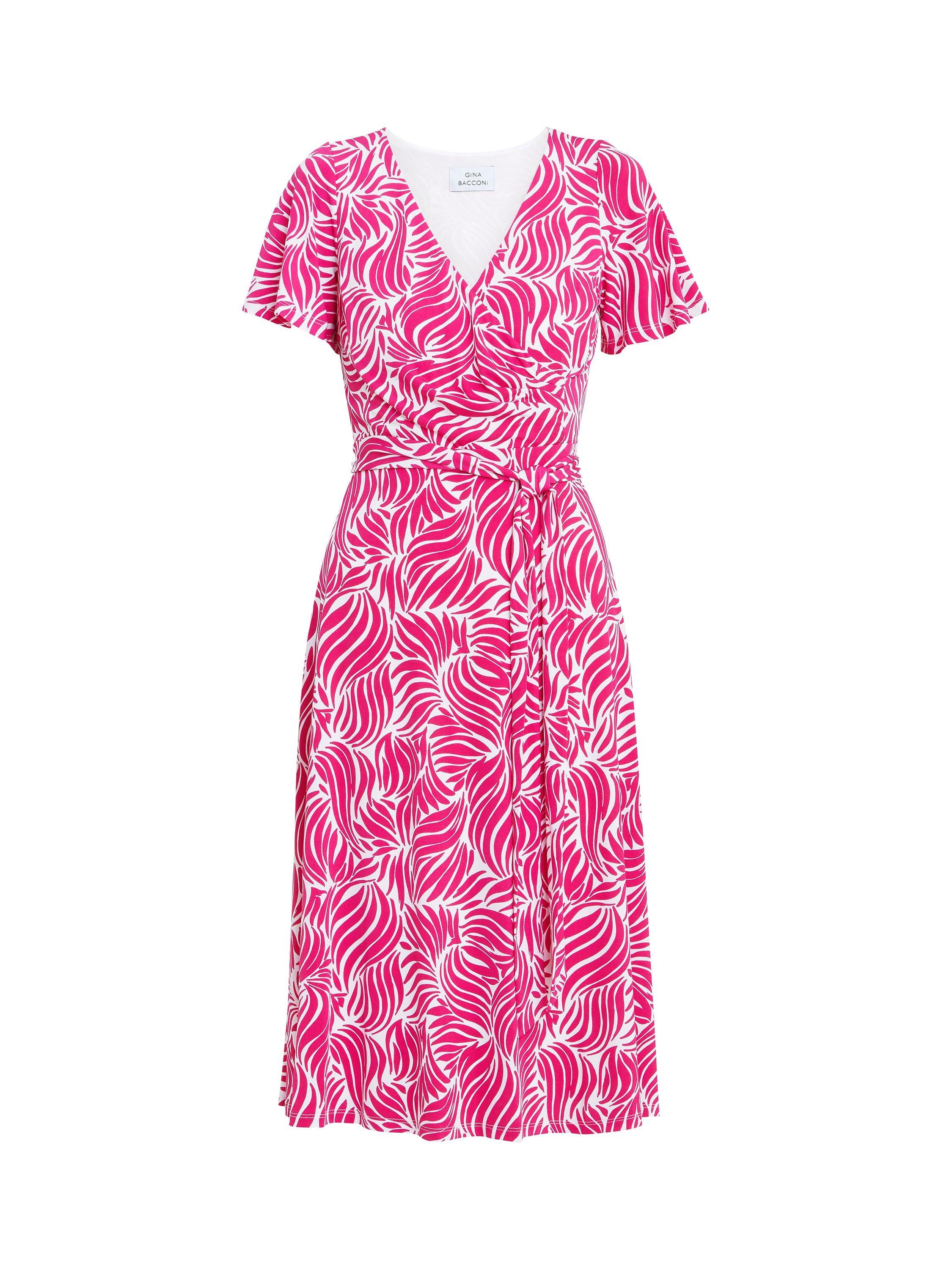 Product image 4 of 5, which shows Gina Bacconi Lacey Fit And Flare Dress, Dark Pink/White, 14