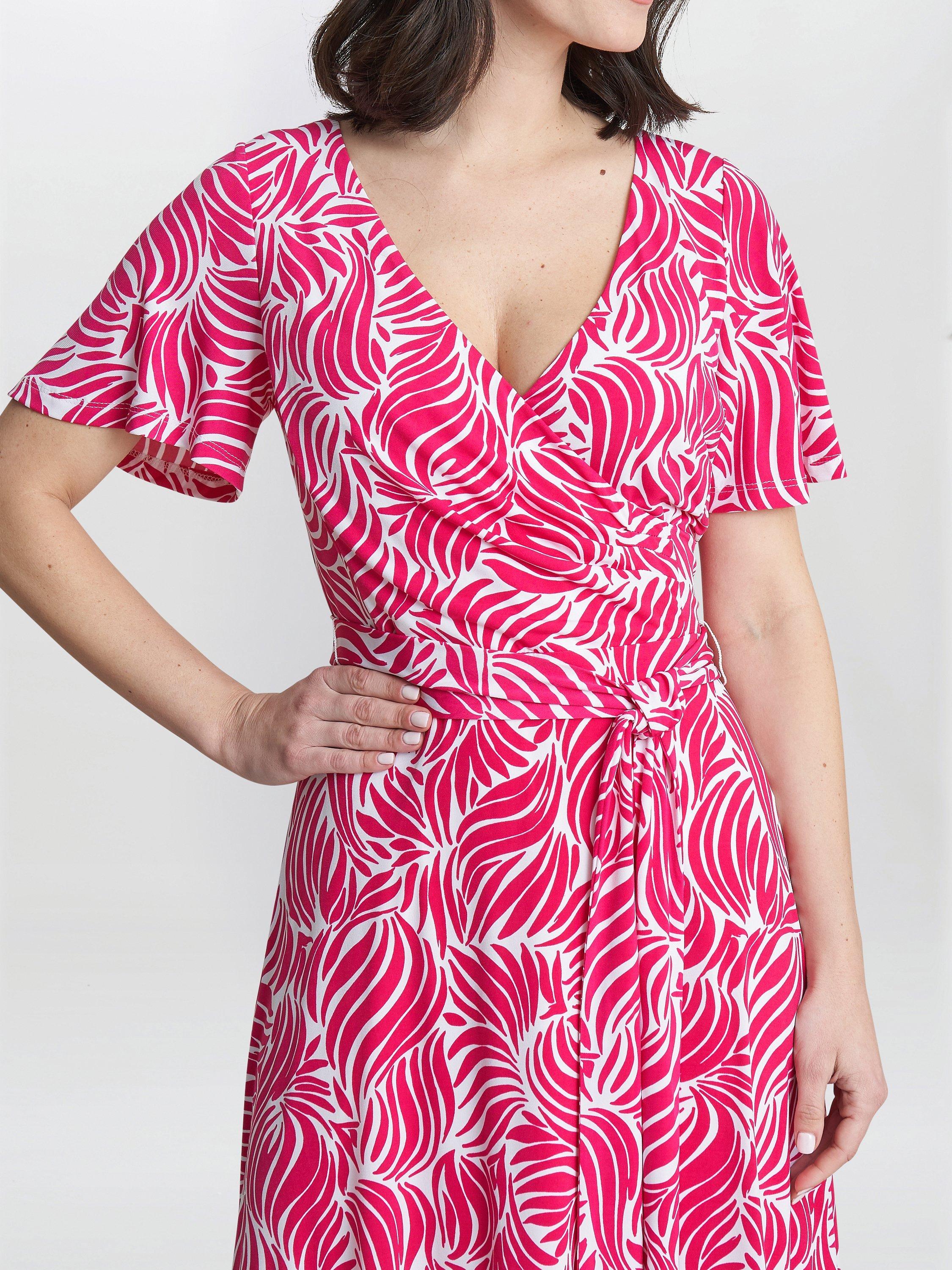 Product image 5 of 5, which shows Gina Bacconi Lacey Fit And Flare Dress, Dark Pink/White, 14
