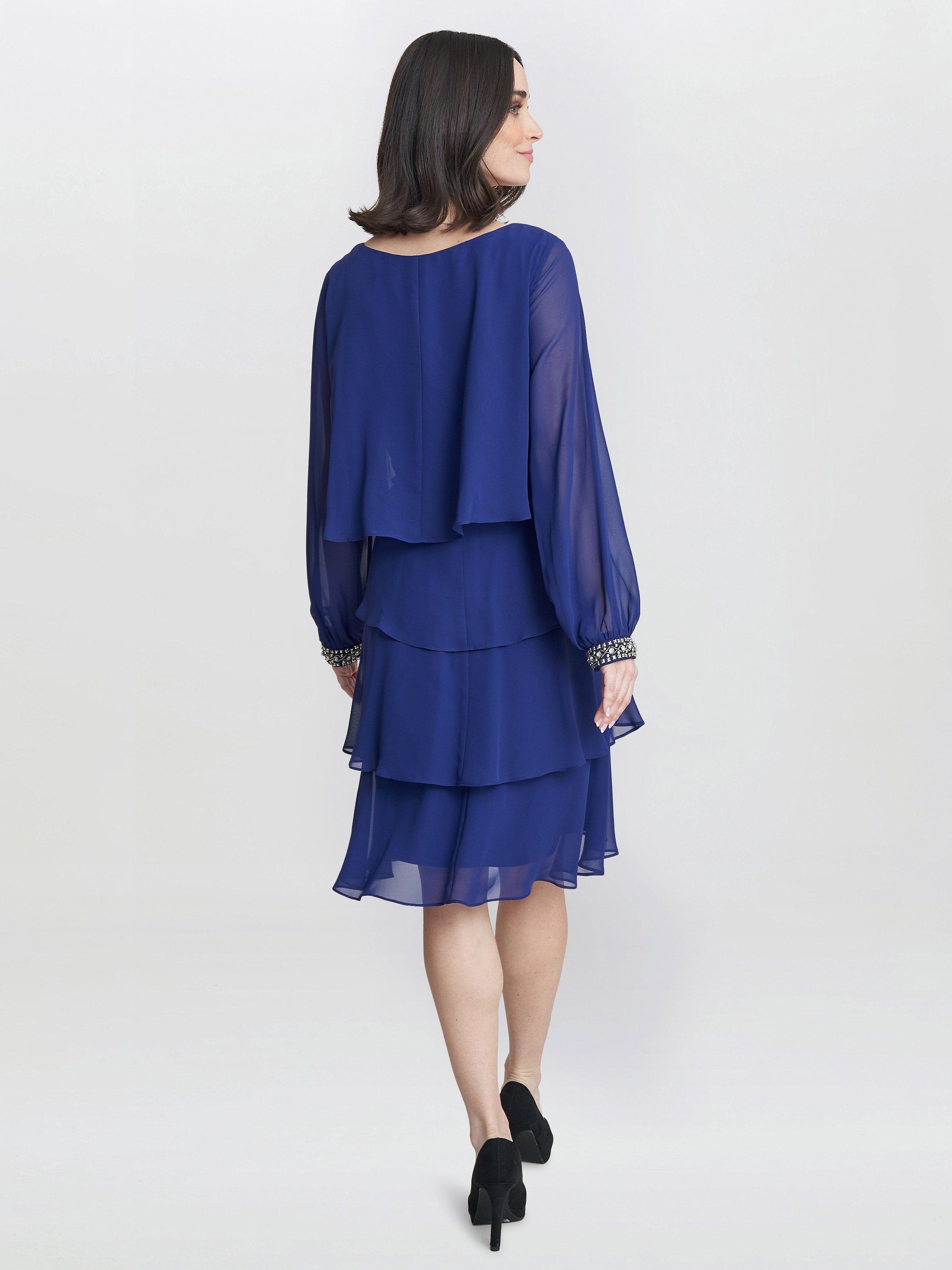 Product image 2 of 5, which shows Gina Bacconi Sakura Tiered Rhinestone Cuff Dress, Iris, 10