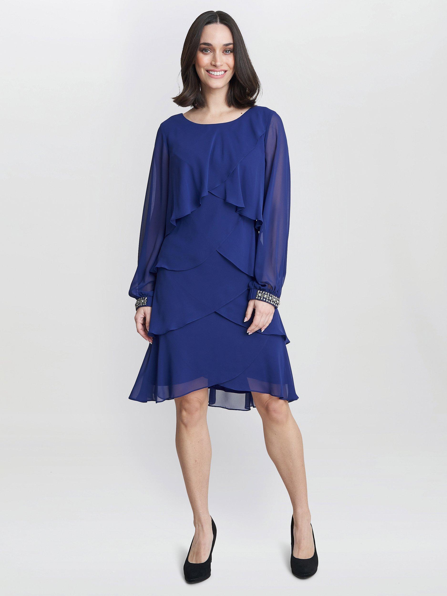Product image 3 of 5, which shows Gina Bacconi Sakura Tiered Rhinestone Cuff Dress, Iris, 10