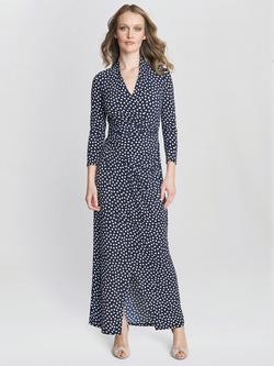 Gina Bacconi Jackie Jersey Wrap Maxi Dress, Dark Navy/White, Dark Navy/White
