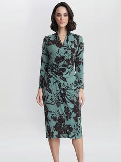 Gina Bacconi Ivy Floral Wrap Jersey Dress, Sage/Black, Sage/Black