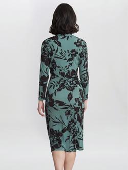 Gina Bacconi Ivy Floral Wrap Jersey Dress, Sage/Black - view 2, Sage/Black