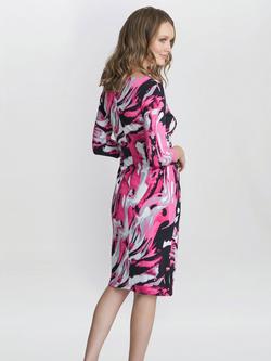 Gina Bacconi Anabelle Printed Jersey Wrap Effect Dress, Pink/Multi - view 2, Pink/Multi
