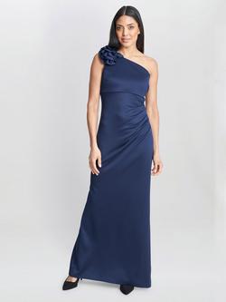 Gina Bacconi Agatha Flower Detail One Shoulder Maxi Dress, Navy