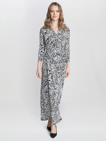 Gina Bacconi Keri Jersey Wrap Maxi Dress, Black/Beige, Black/Beige
