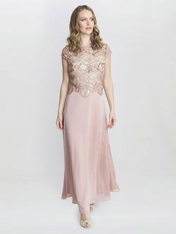 Gina Bacconi Shirley Sequin Bodice Maxi Dress, Rose Gold, Rose Gold