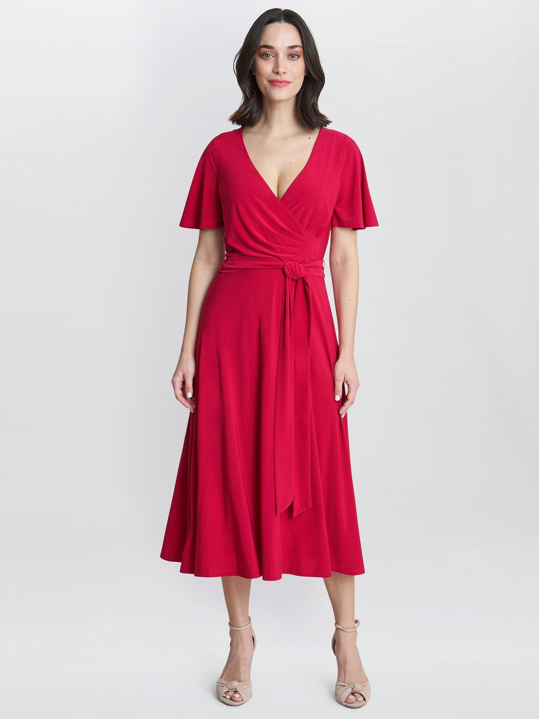 Product image 1 of 5, which shows Gina Bacconi Donna Wrap Effect Jersey Dress, Magenta, 10