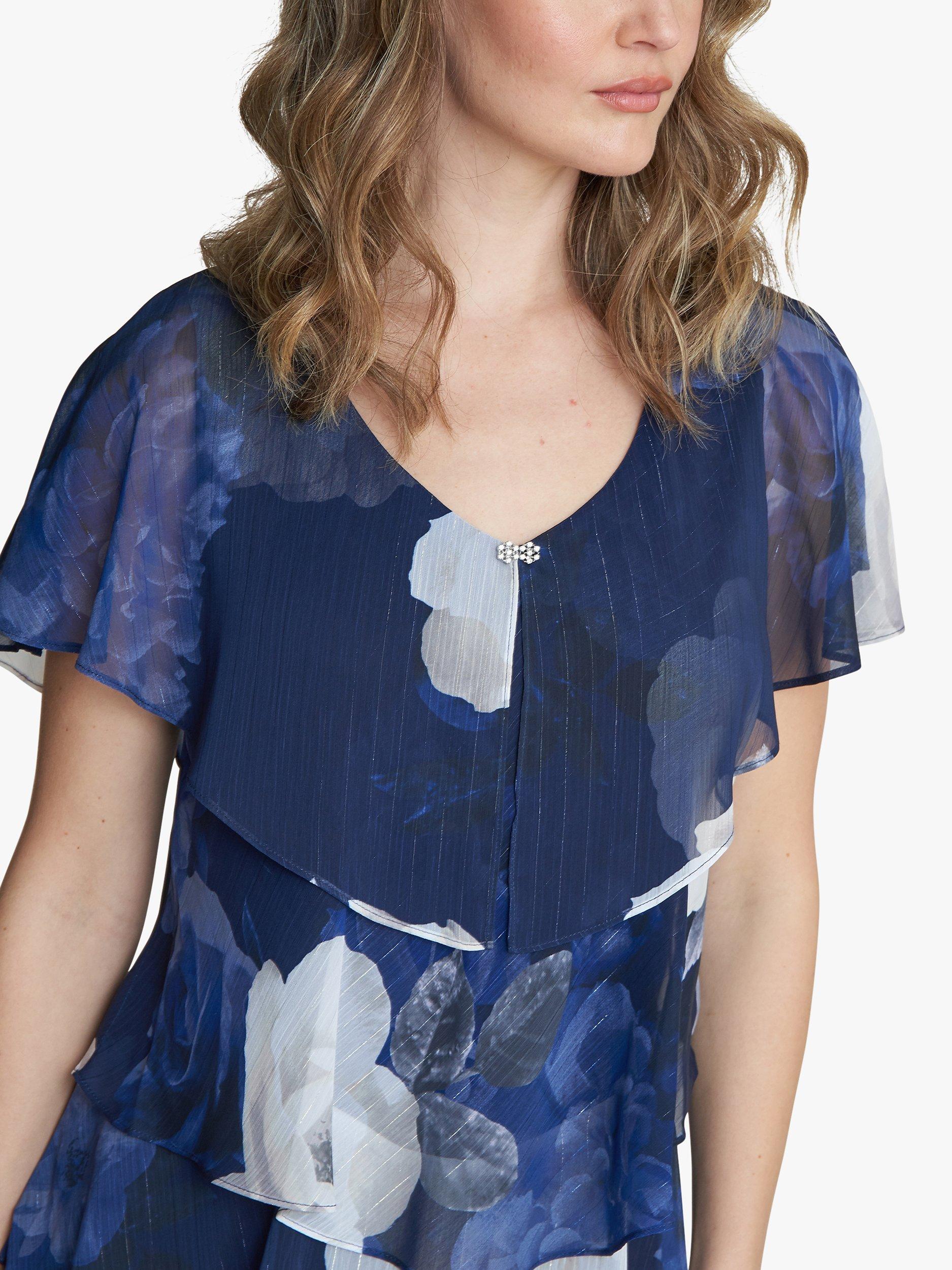 Product image 5 of 5, which shows Gina Bacconi Benita Printed V Neck Tiered Dress, Navy/Multi, 8
