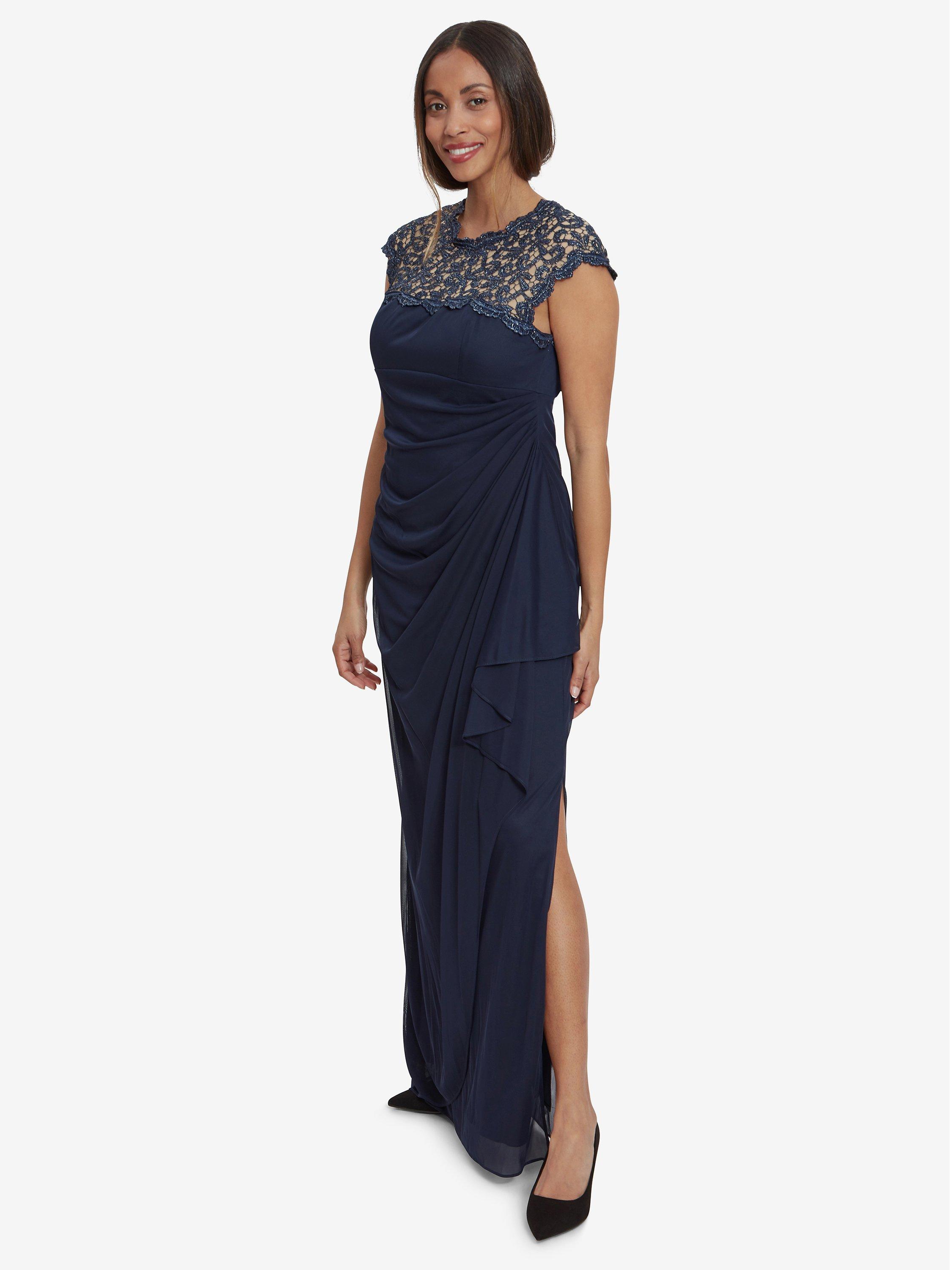 Product image 3 of 5, which shows Gina Bacconi Eleanor Maxi Mesh Dress, Navy, 16