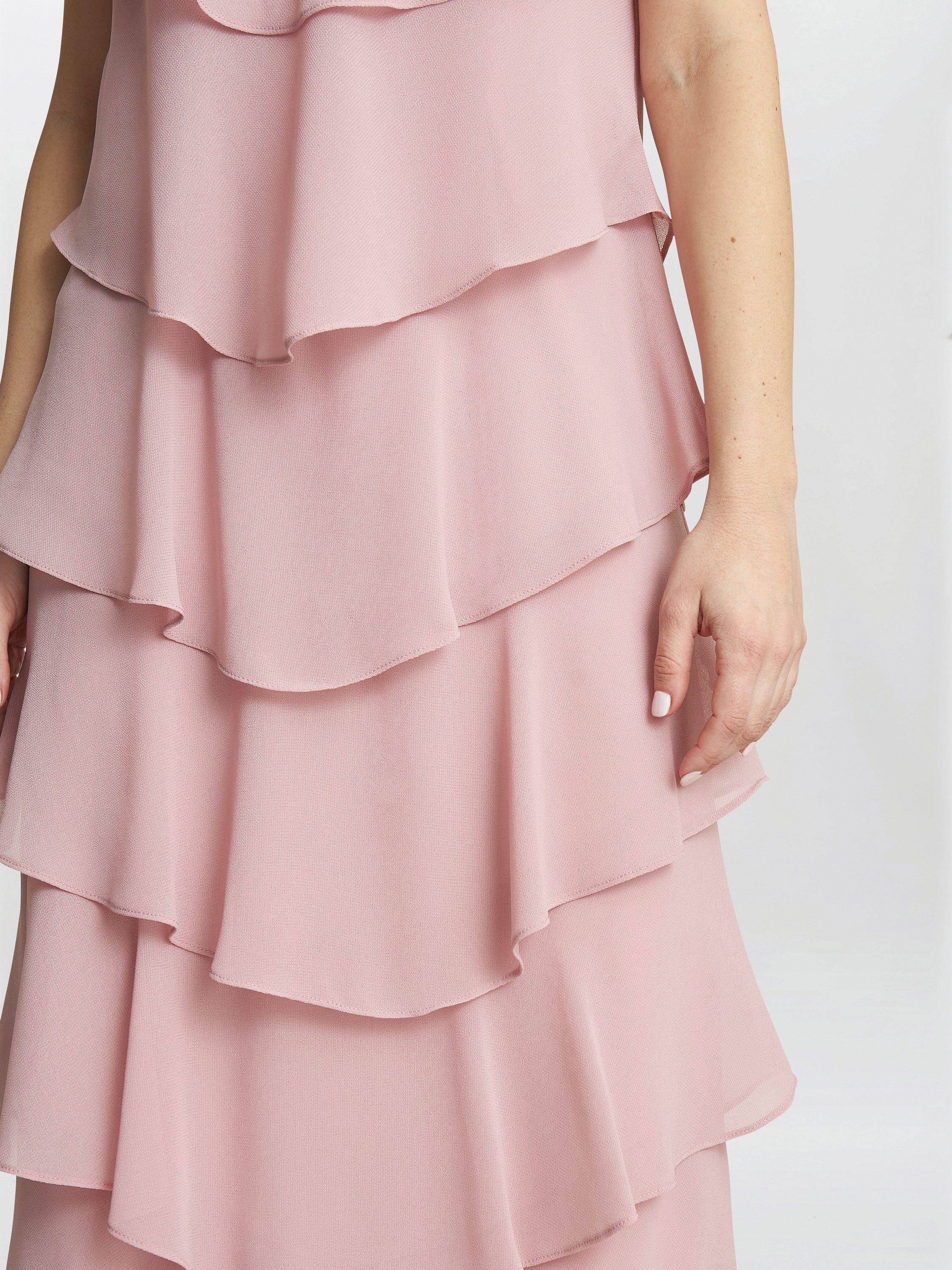 Product image 5 of 5, which shows Gina Bacconi Tessa Tiered Shoulder Trim Midi Dress, Rose Pink, 8