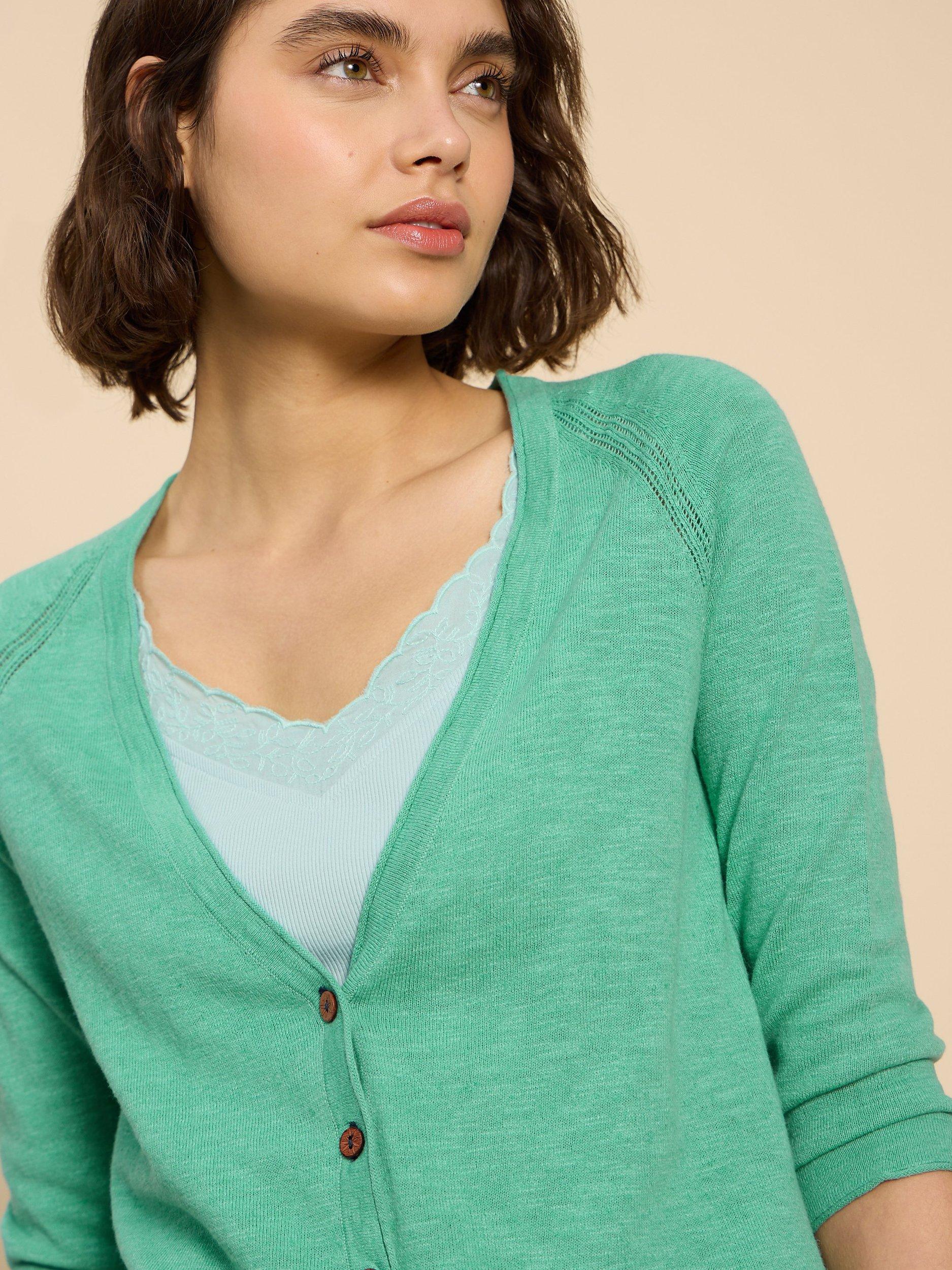 Product image 2 of 7, which shows White Stuff Naria Linen Blend Cardigan, Mid Teal, 6