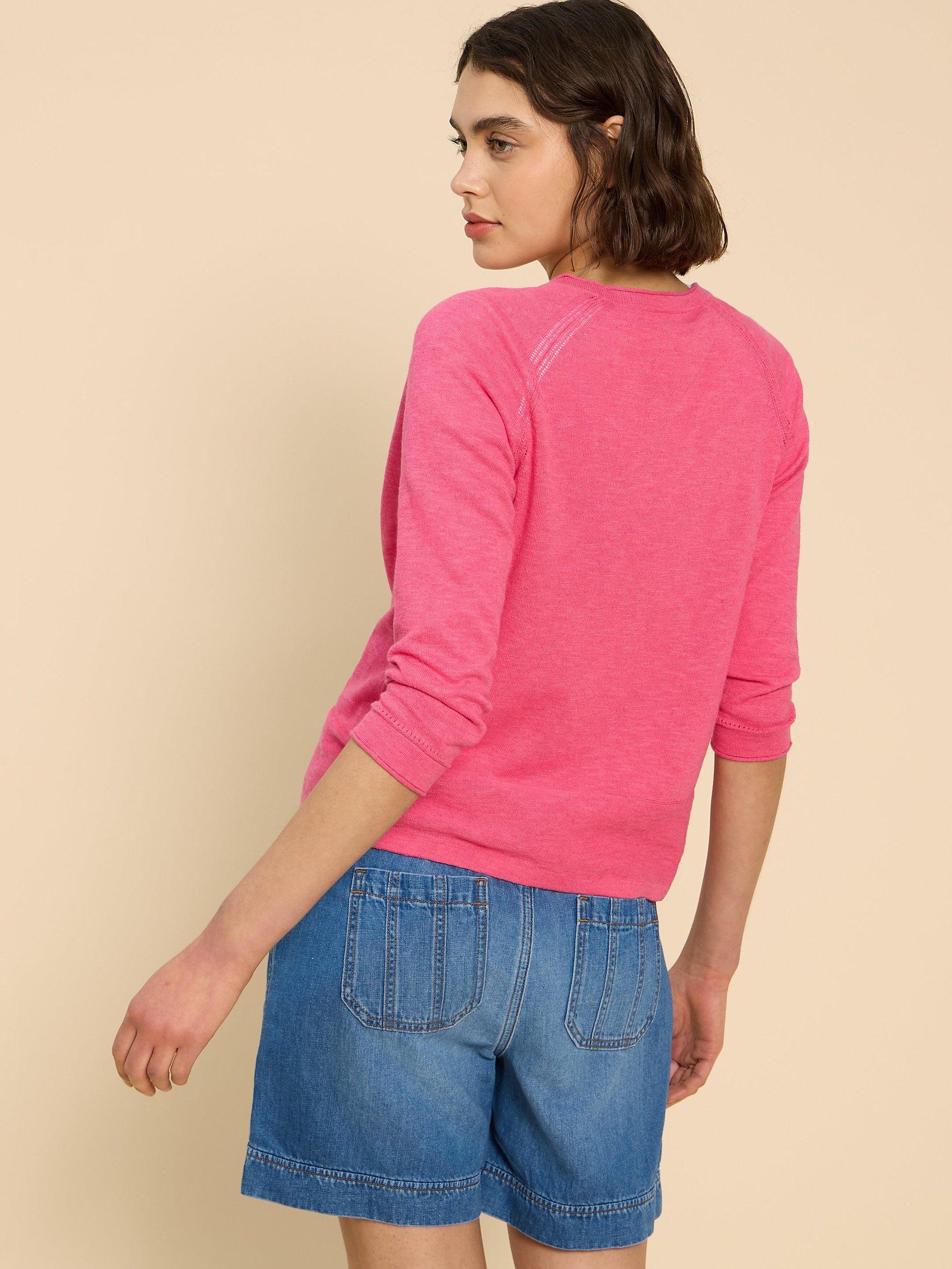 Product image 2 of 7, which shows White Stuff Naria Linen Blend Cardigan, Bright Pink, 6