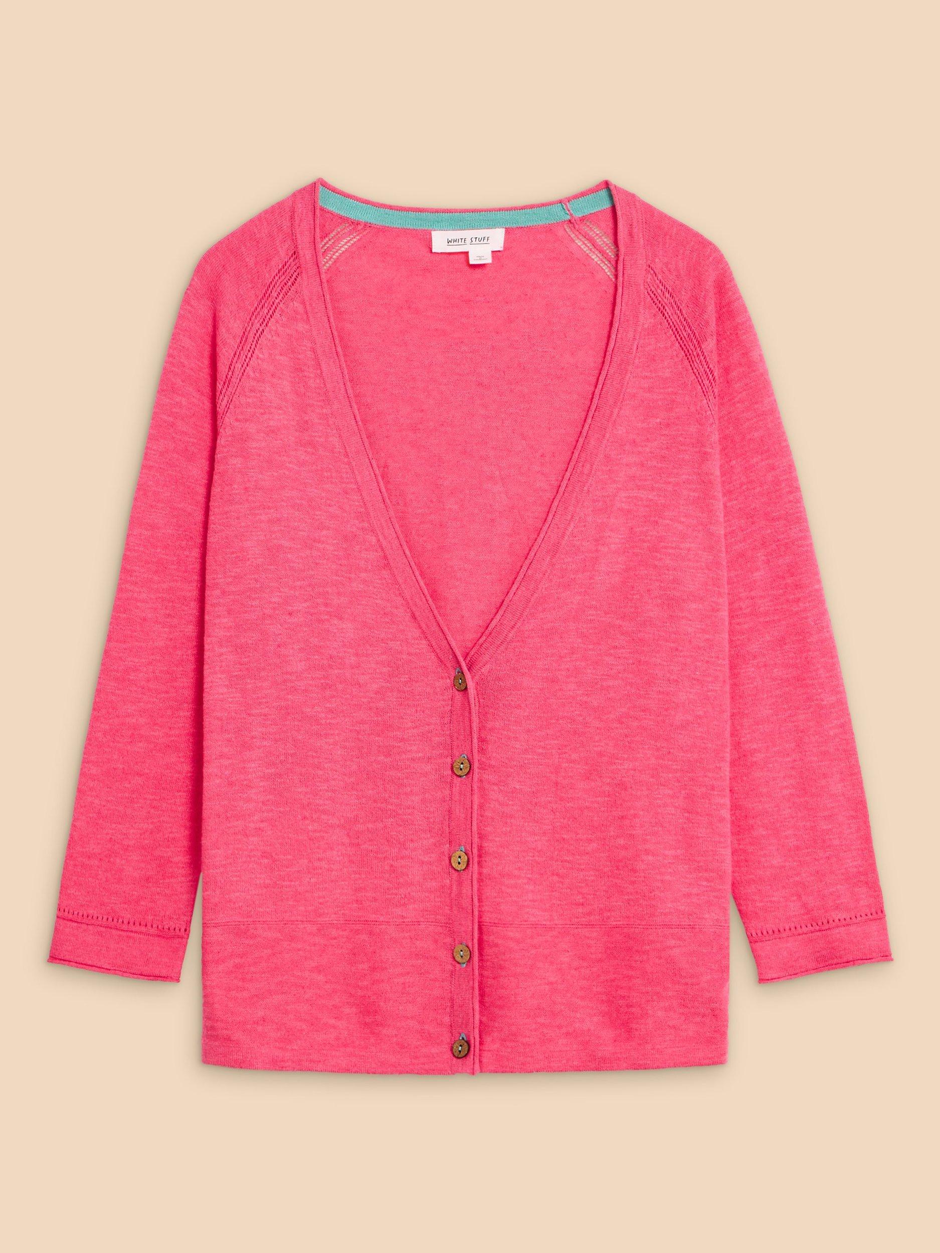 Product image 5 of 7, which shows White Stuff Naria Linen Blend Cardigan, Bright Pink, 6