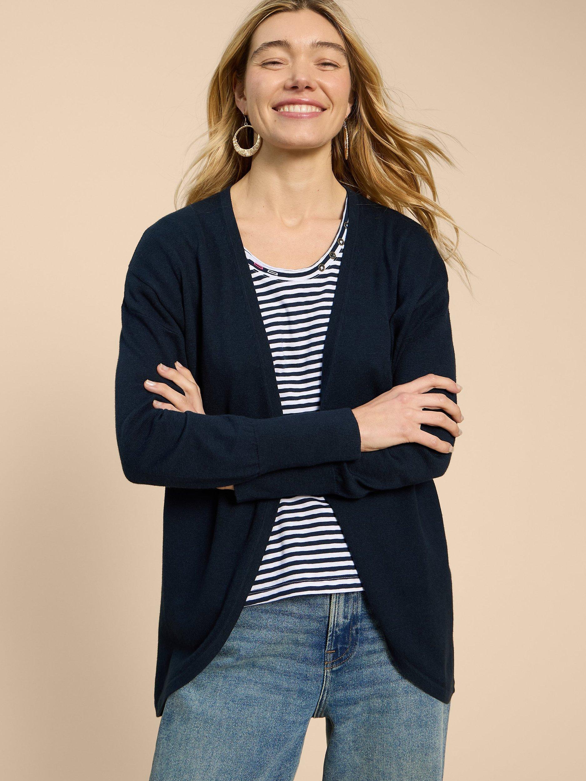 White Stuff Leah Fine Knit Curved Hem Cardigan, Dark Navy