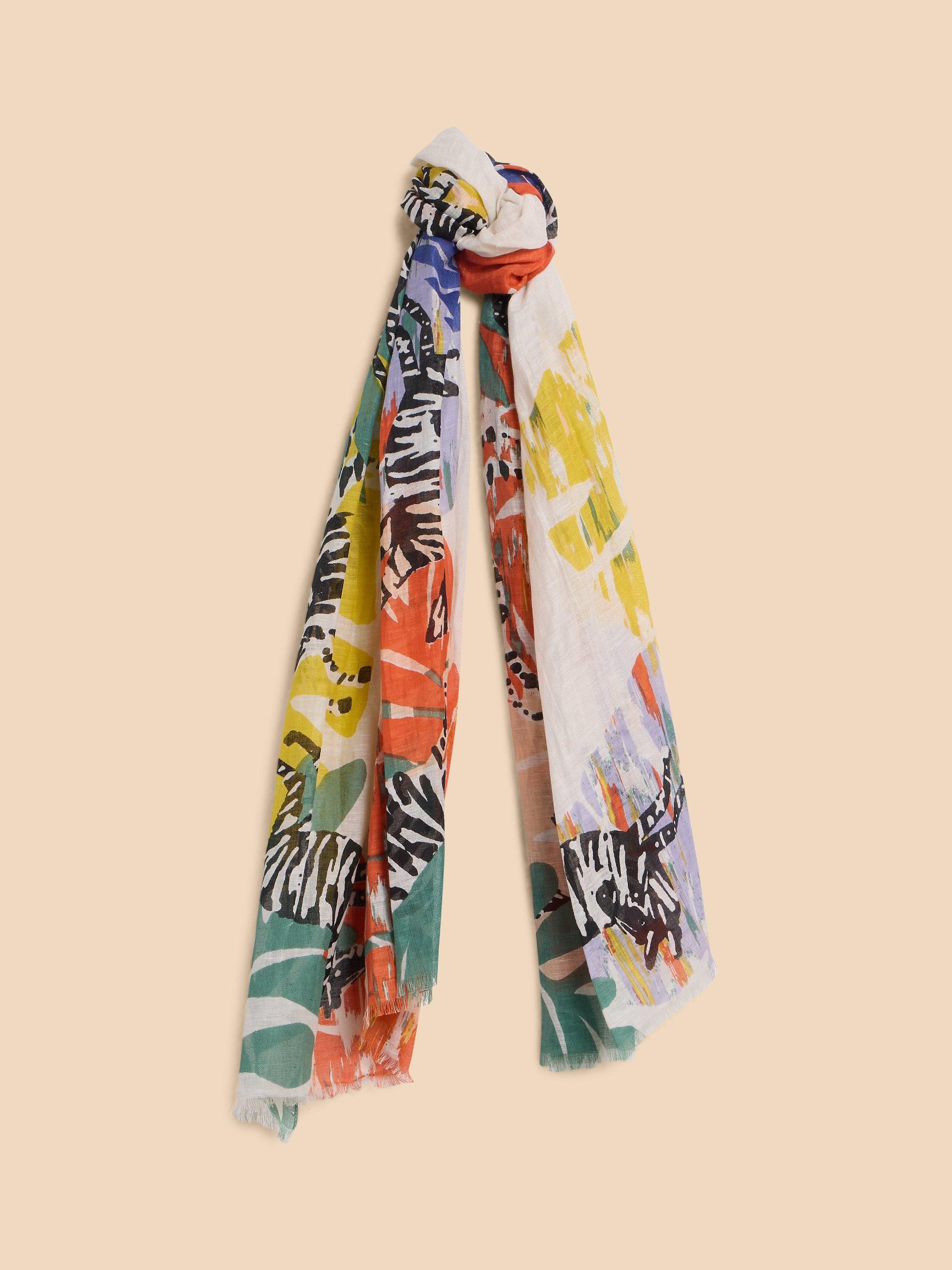 White Stuff Abstract Print Organic Cotton Blend Scarf, Ivory/Multi