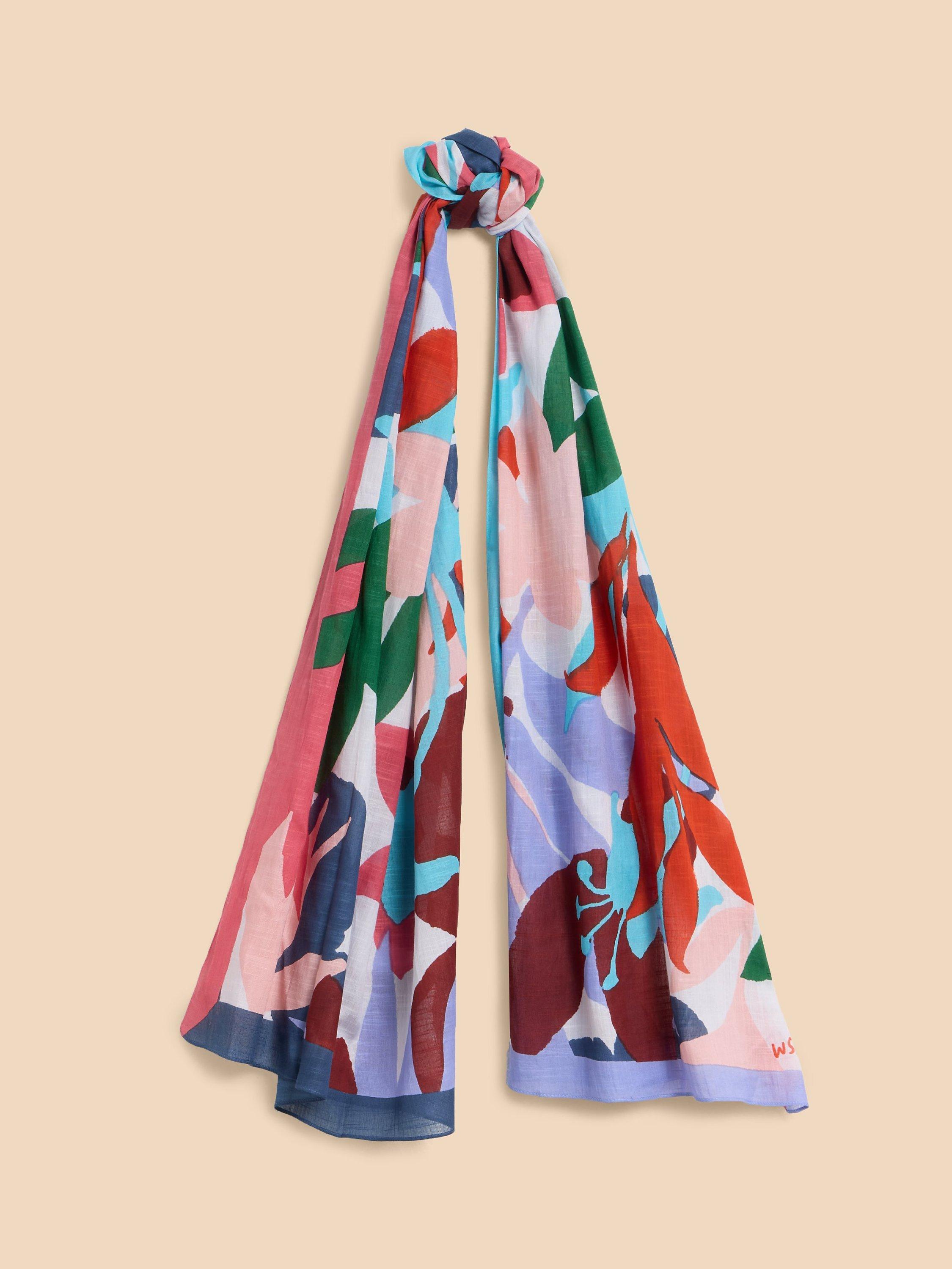 White Stuff Floral Cotton Blend Scarf, Pink/Multi