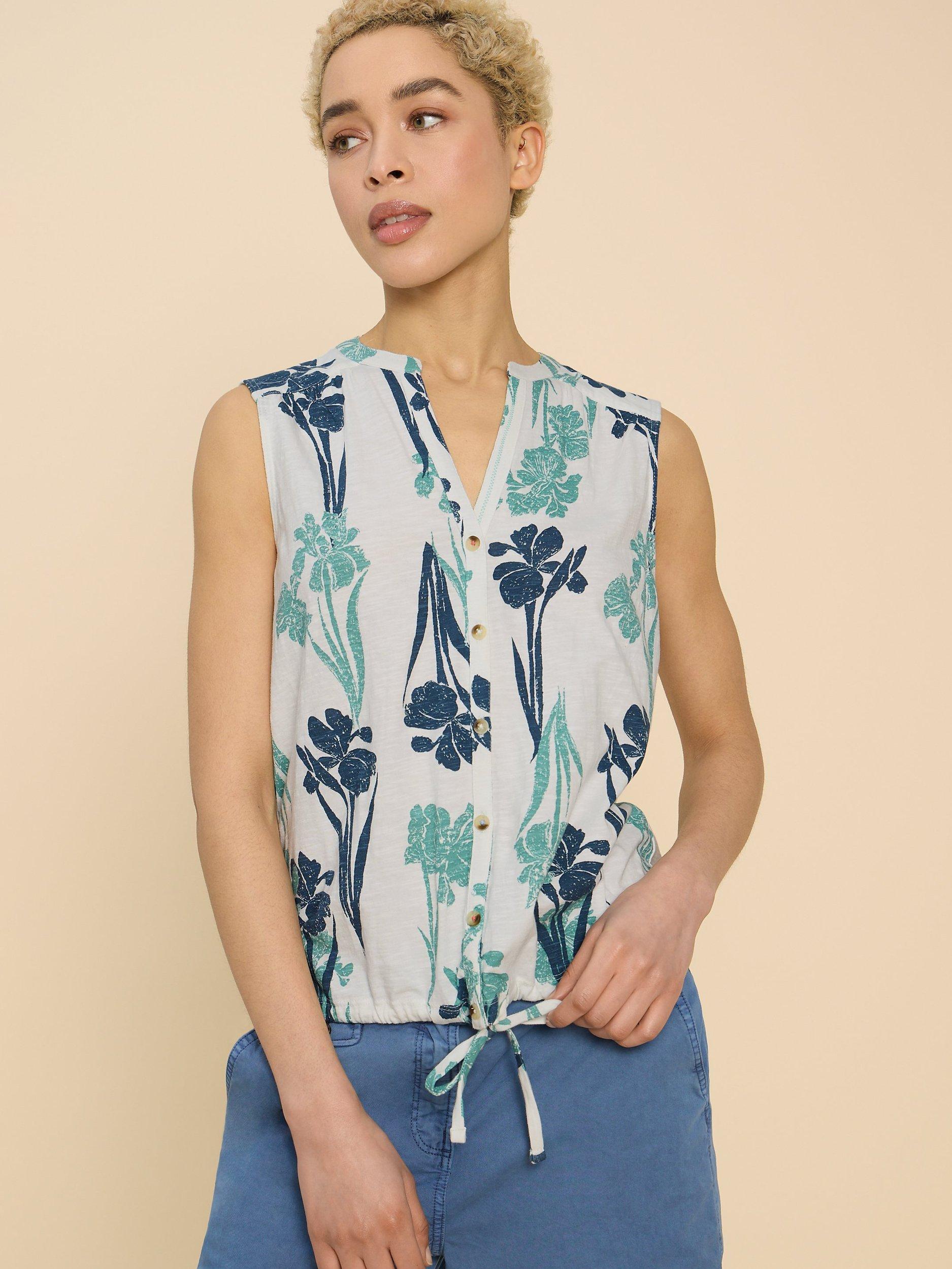 Product image 4 of 7, which shows White Stuff Tulip Jersey Sleeveless T-shirt, White/Multi, 6