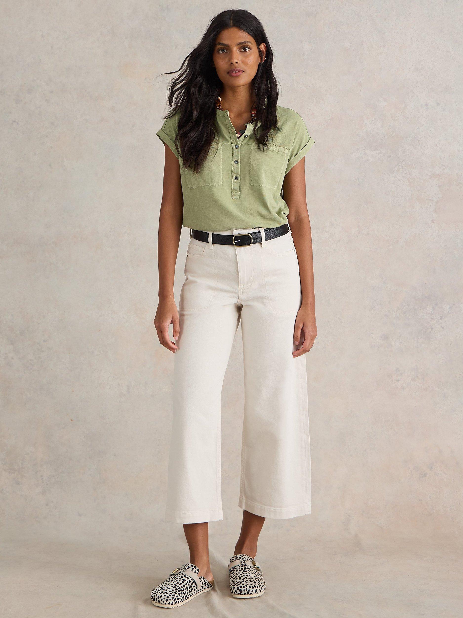 Product image 4 of 7, which shows White Stuff Beth Cotton Jersey T-Shirt, Dusty Green, 6