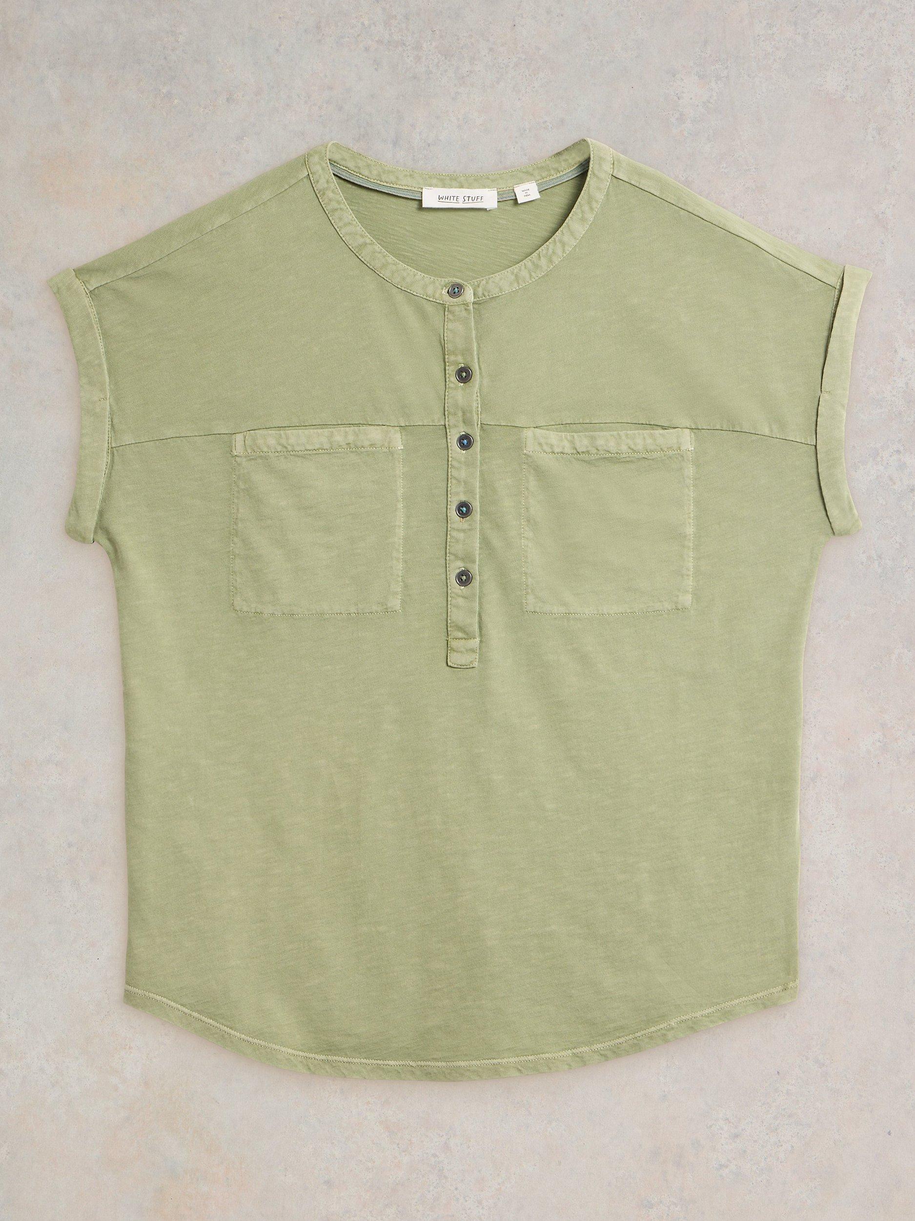 Product image 5 of 7, which shows White Stuff Beth Cotton Jersey T-Shirt, Dusty Green, 6