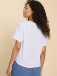 White Stuff Embroidered Tie Hem Organic Cotton T-Shirt, Brilliant White