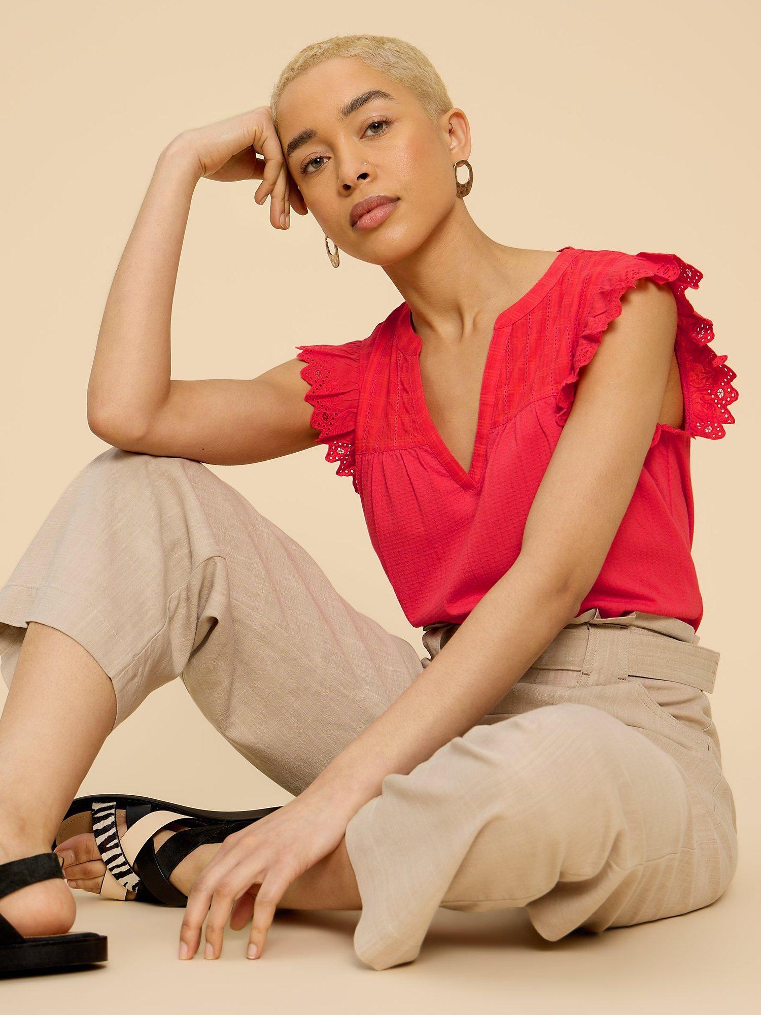 White Stuff Tessa Frill Cap Sleeve Top, Bright Orange