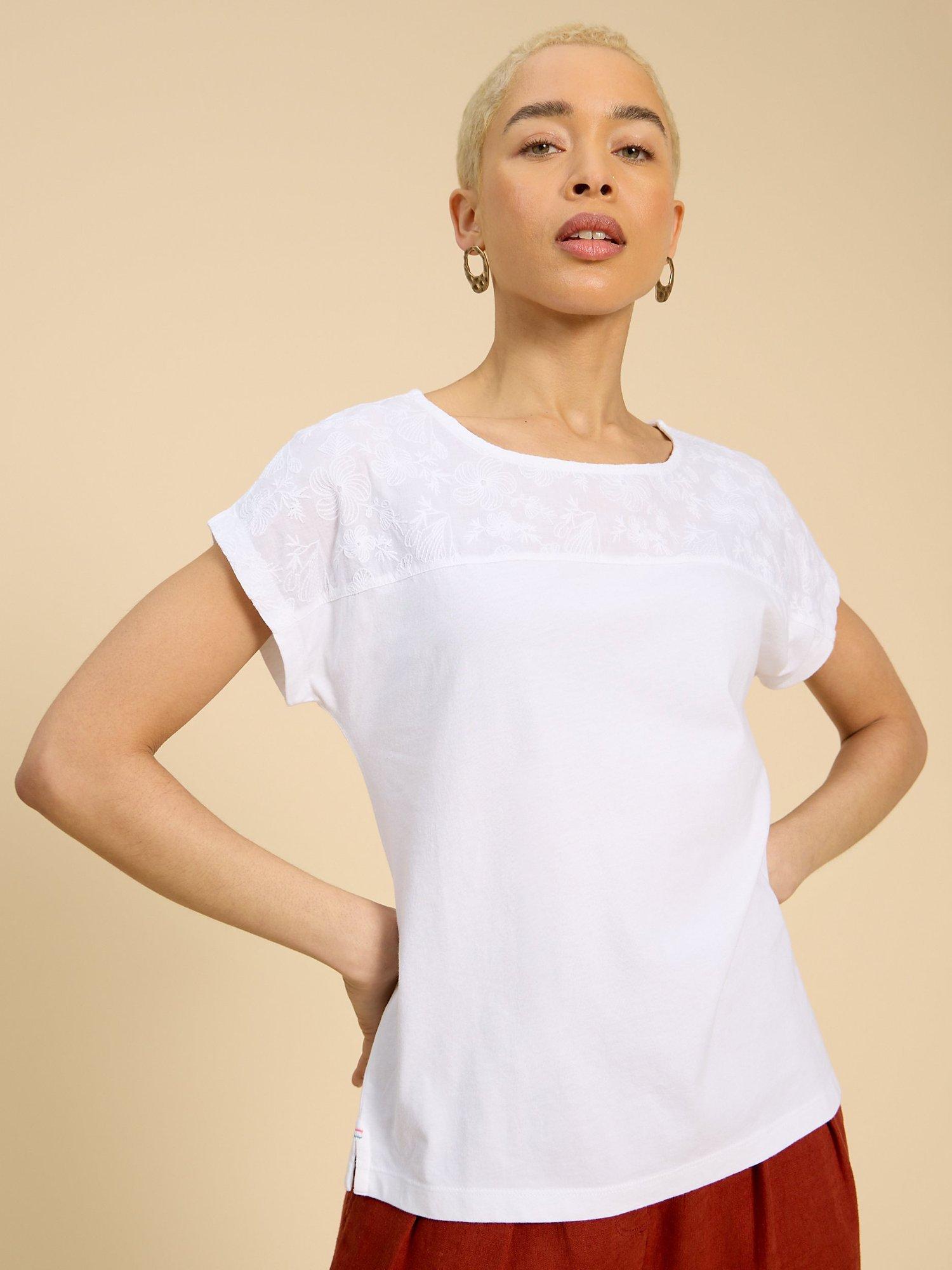 White Stuff Anthea Floral Embroidered Top, Bril White