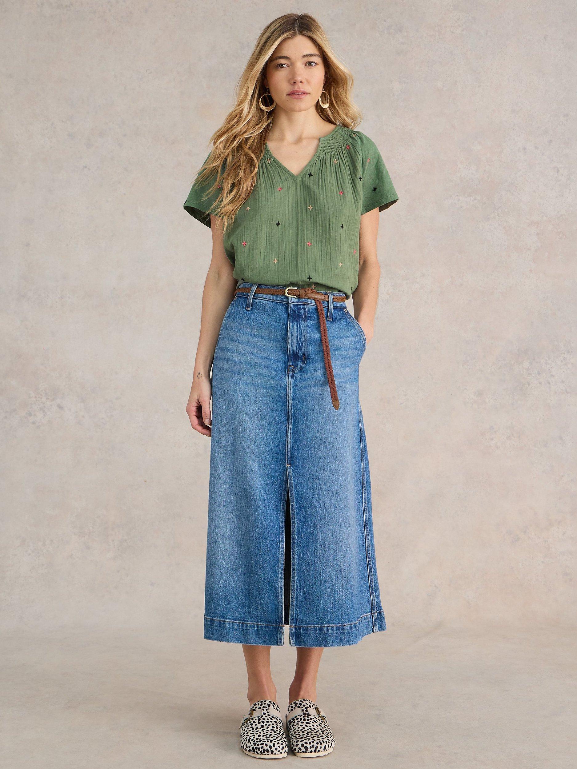 White Stuff Luella Cotton Notch Neck T-Shirt, Khaki Green