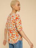 White Stuff Weaver Floral T-Shirt, Orange/Multi