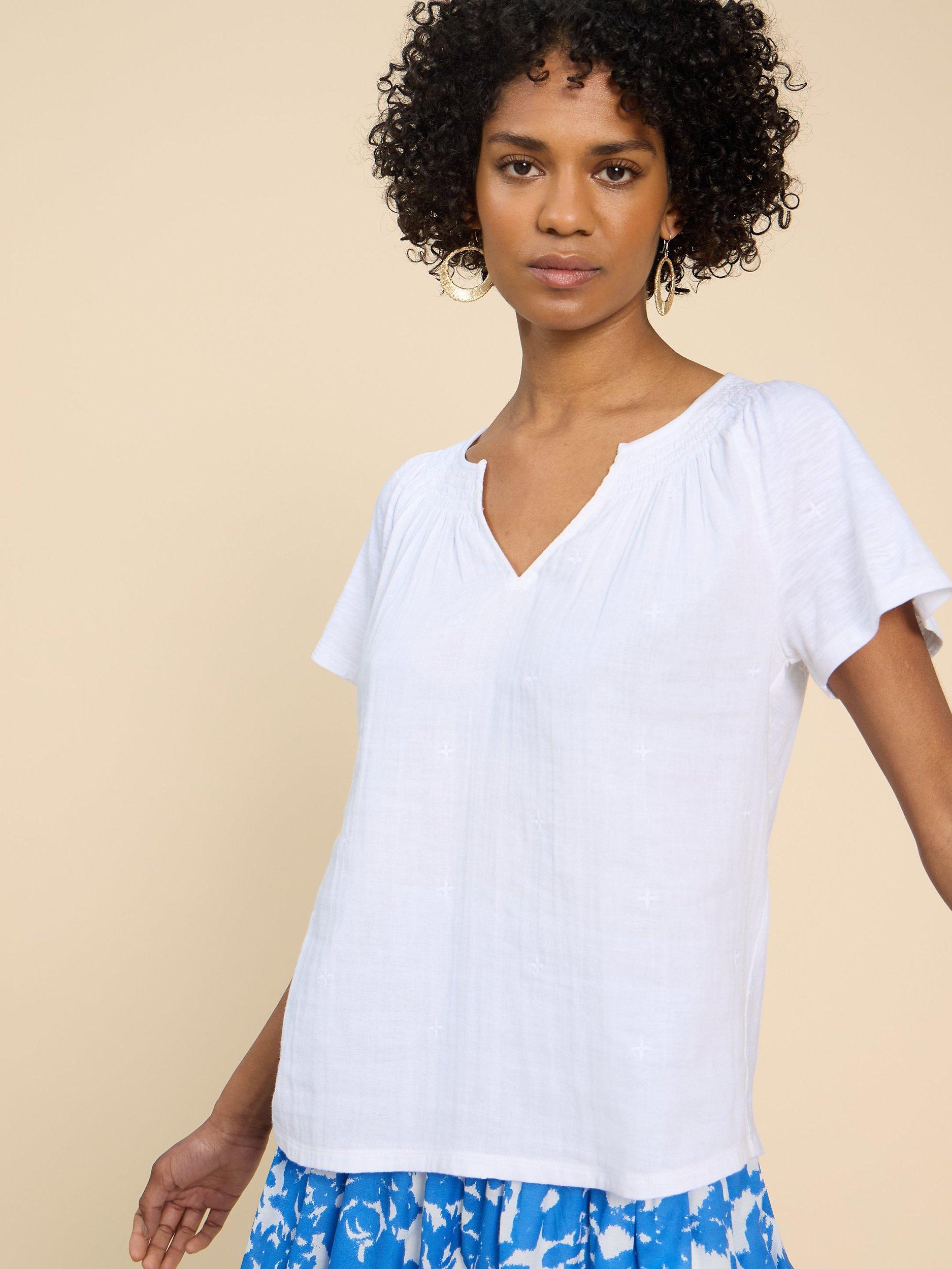 Product image 1 of 7, which shows White Stuff Luella Cotton T-Shirt, Brilliant White, 16